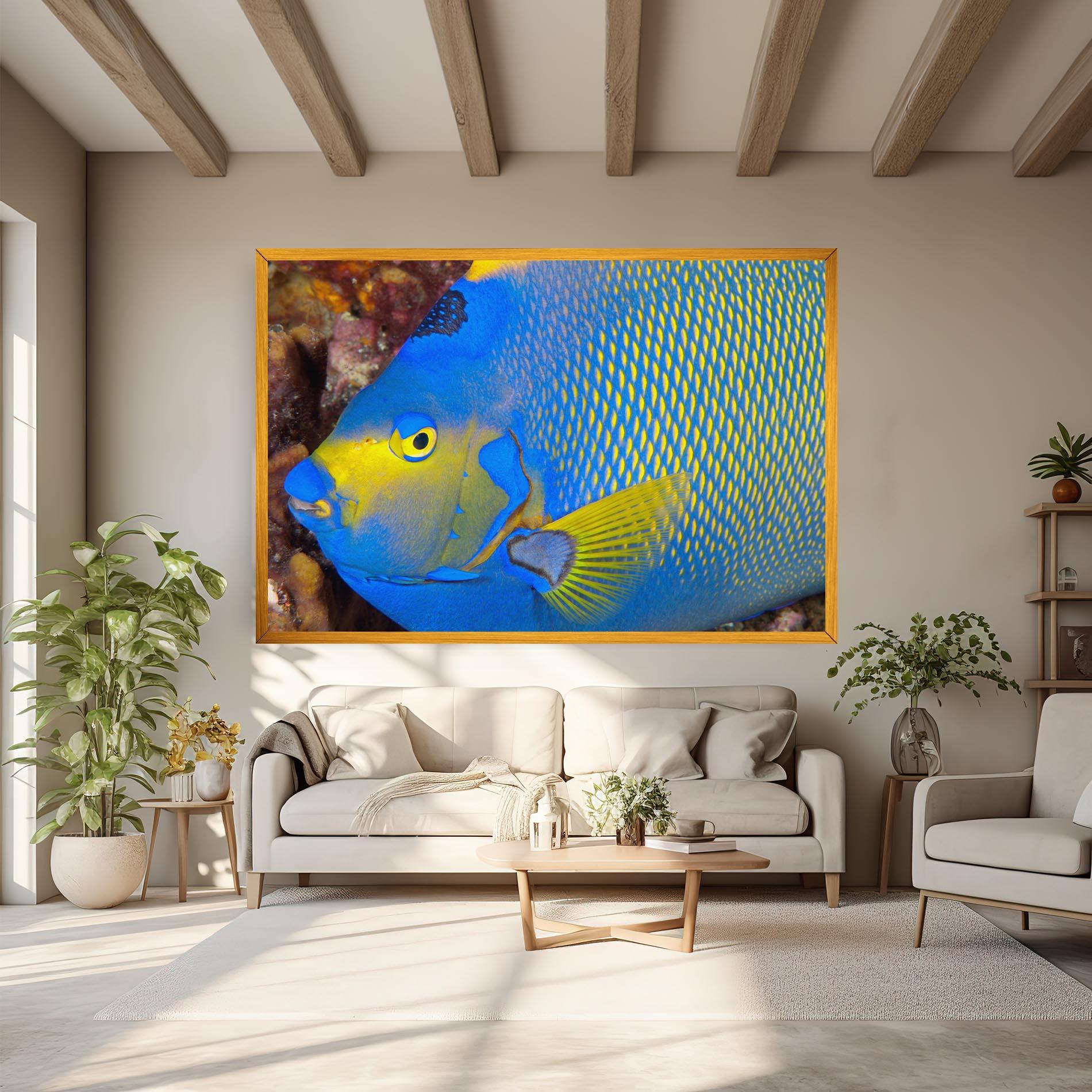 Leinwandbild Blue Yellow Fish mockup 6