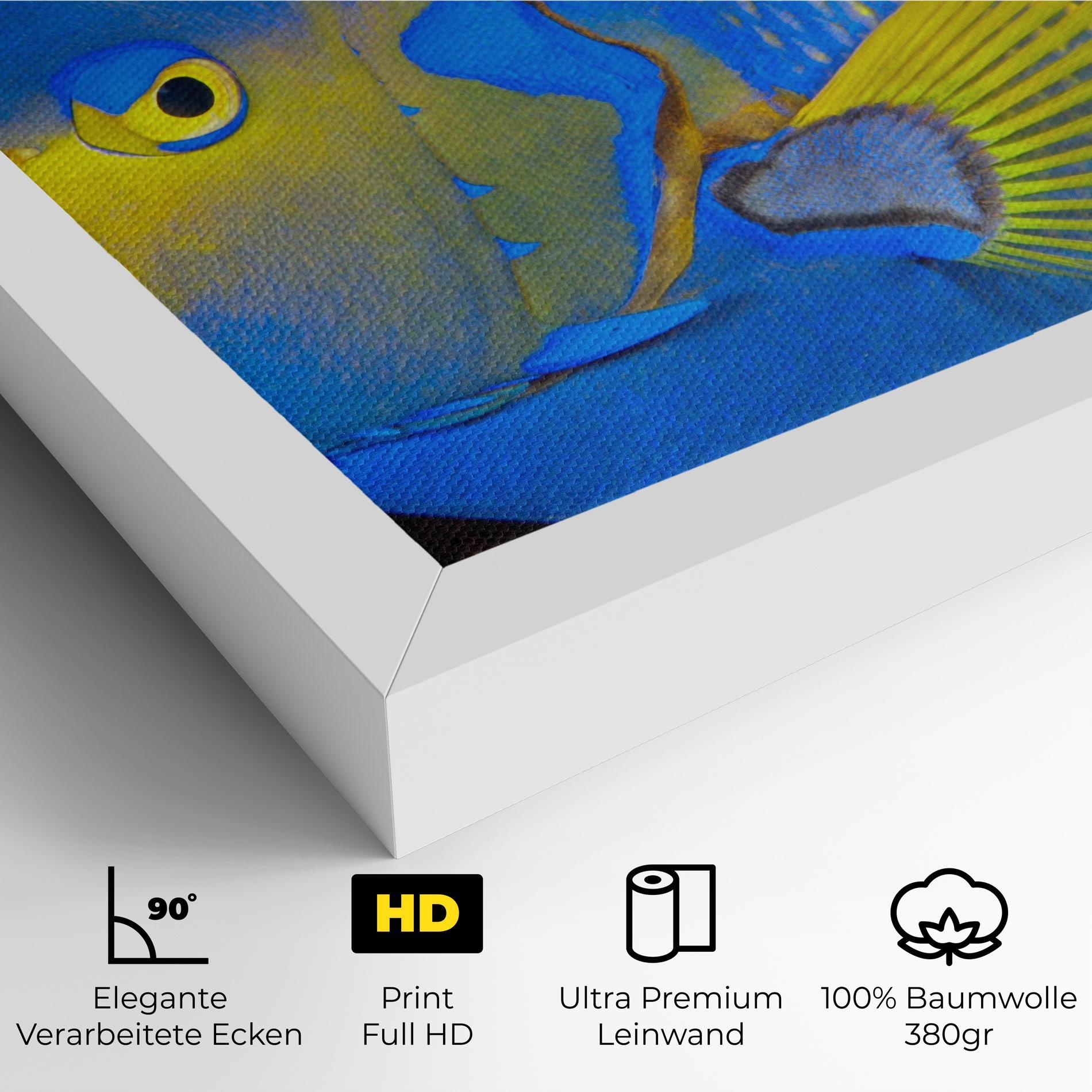 Leinwandbild Blue Yellow Fish mockup 4