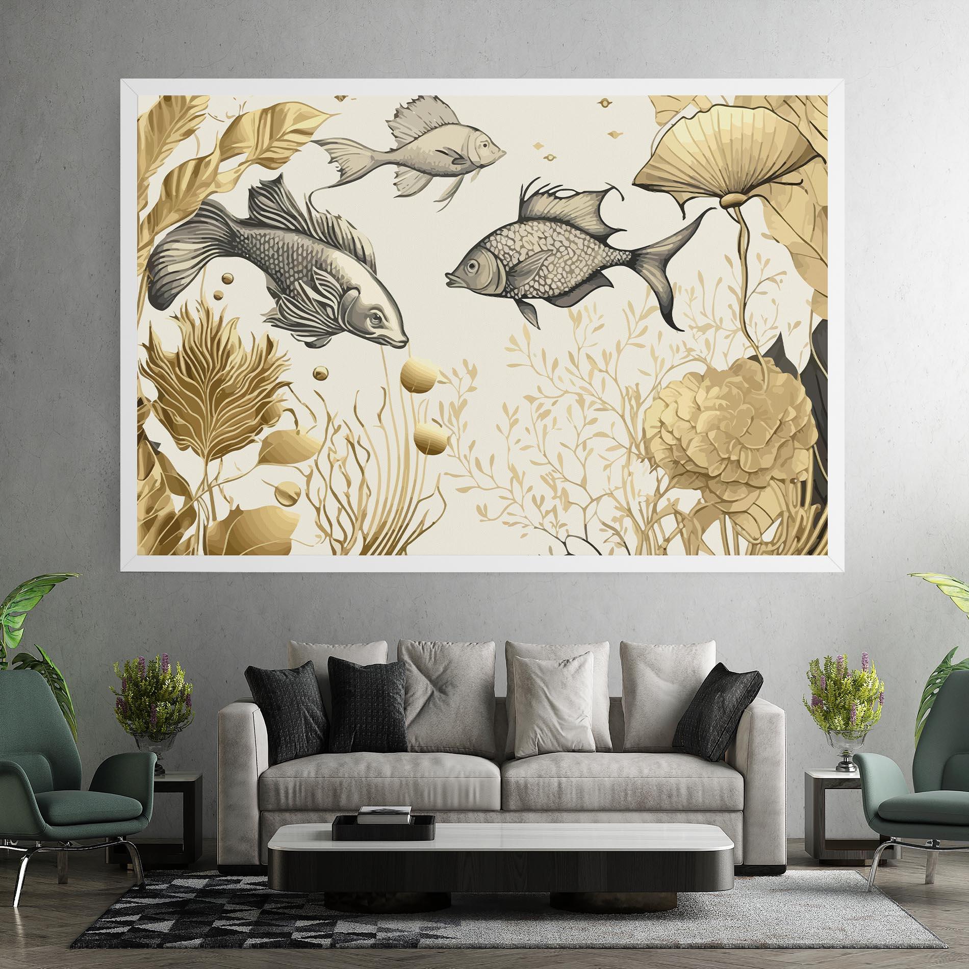Leinwandbild Grey Gold Fish mockup 7