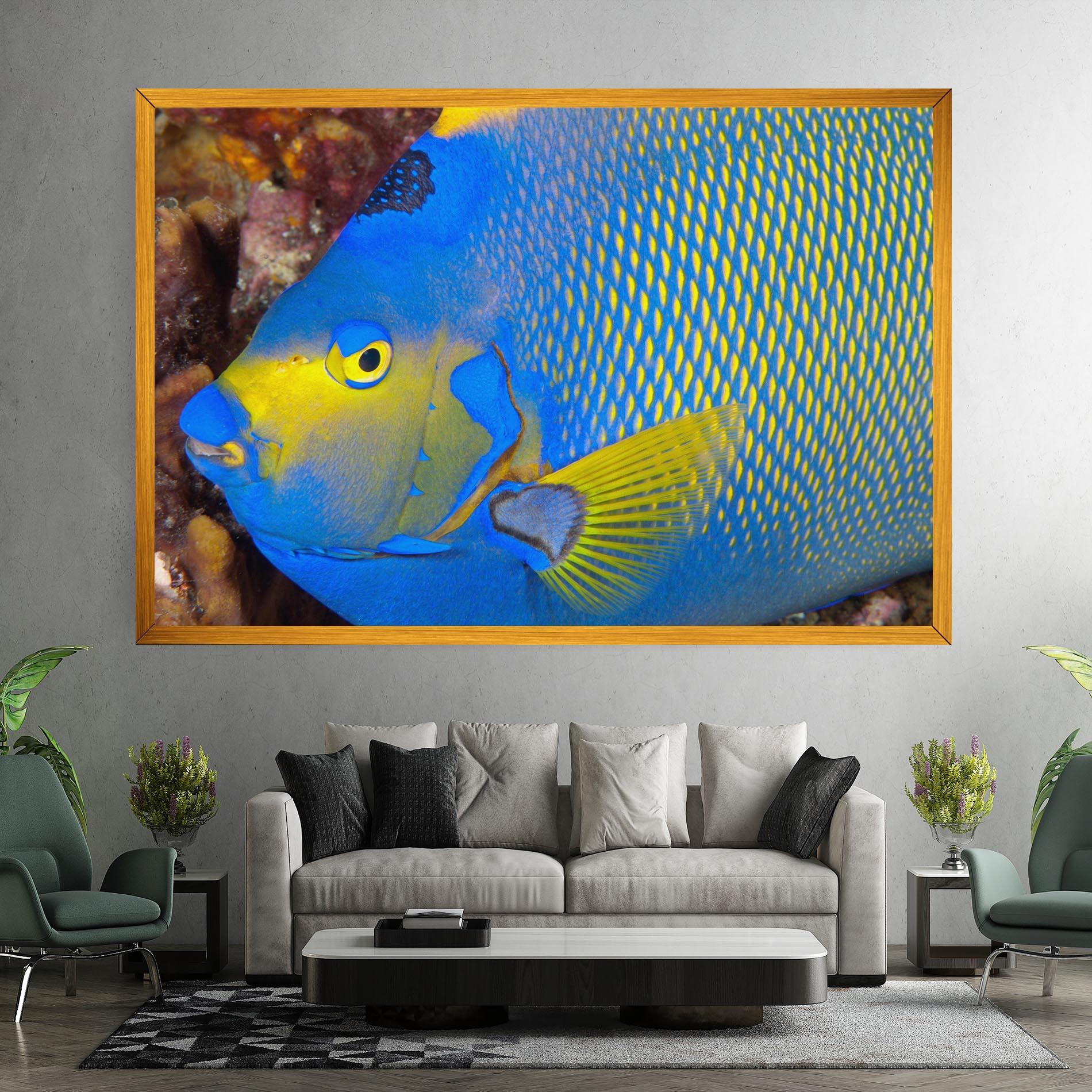 Leinwandbild Blue Yellow Fish mockup 7