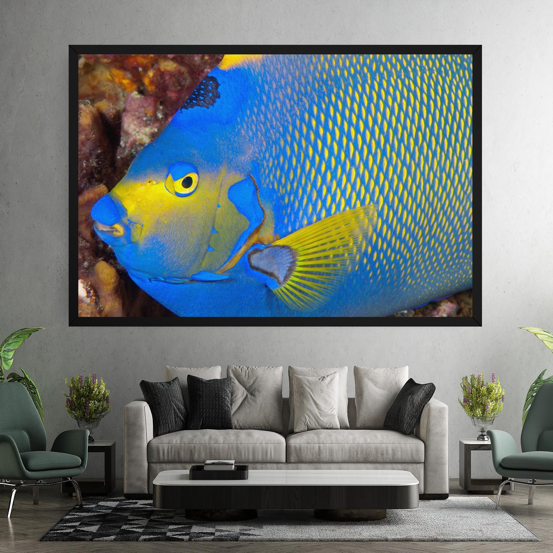 Leinwandbild Blue Yellow Fish mockup 7