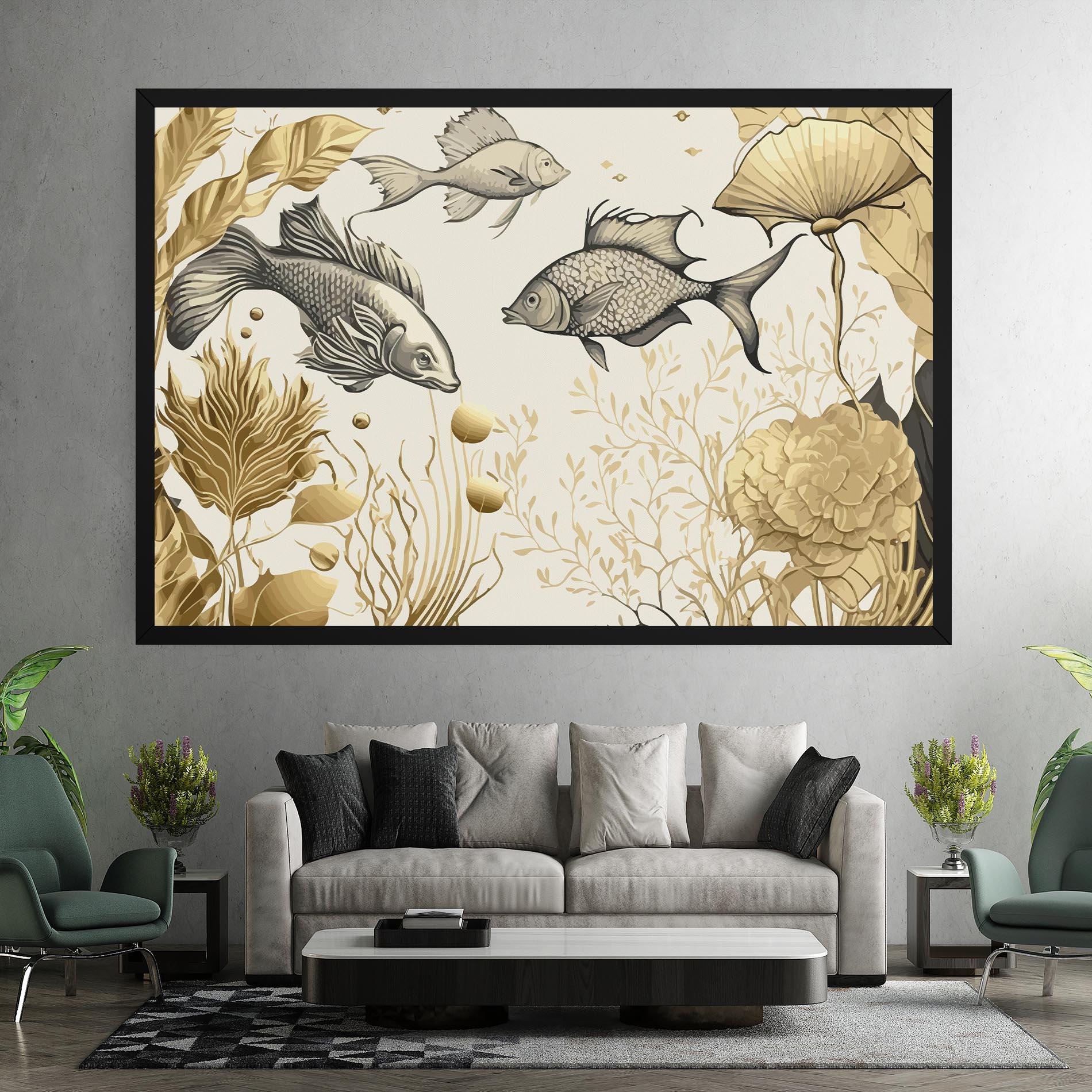 Leinwandbild Grey Gold Fish mockup 7