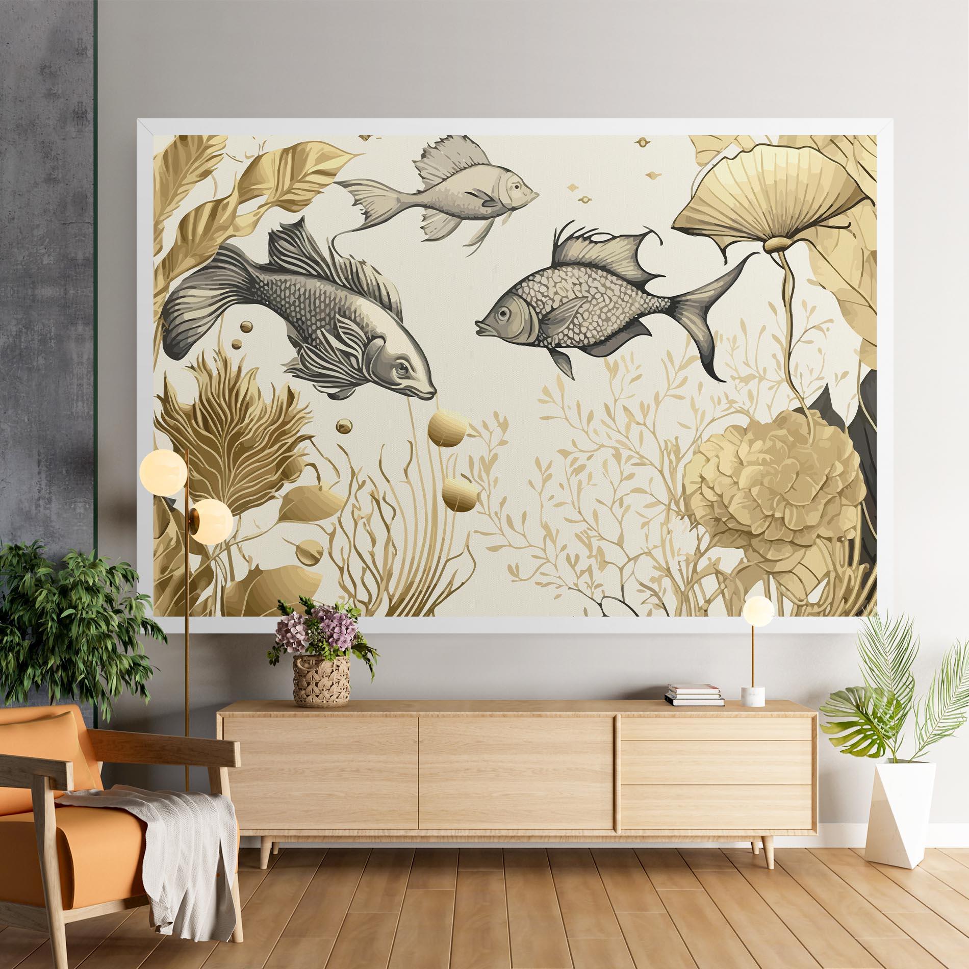 Leinwandbild Grey Gold Fish mockup 9