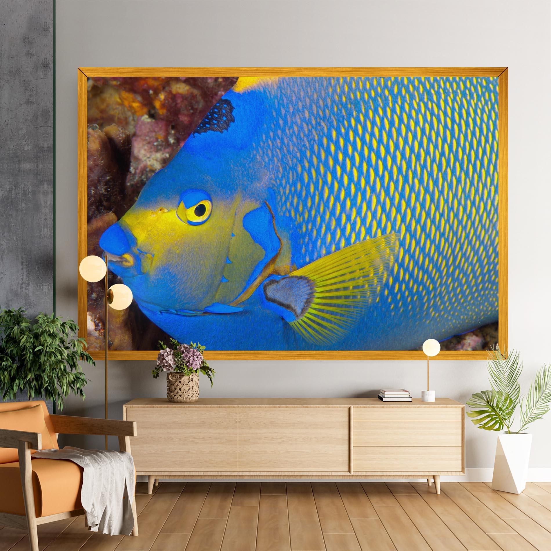 Leinwandbild Blue Yellow Fish mockup 9
