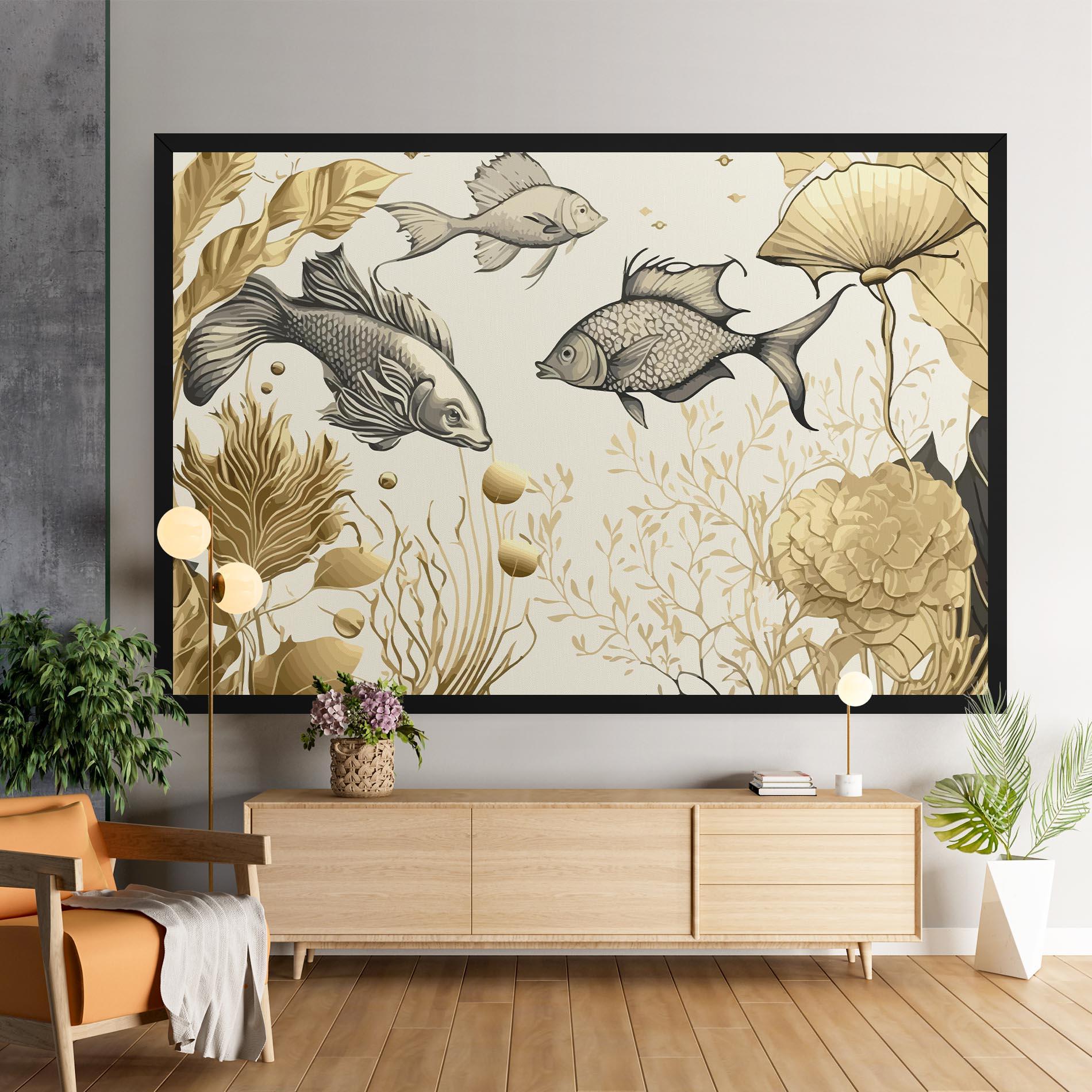 Leinwandbild Grey Gold Fish mockup 9