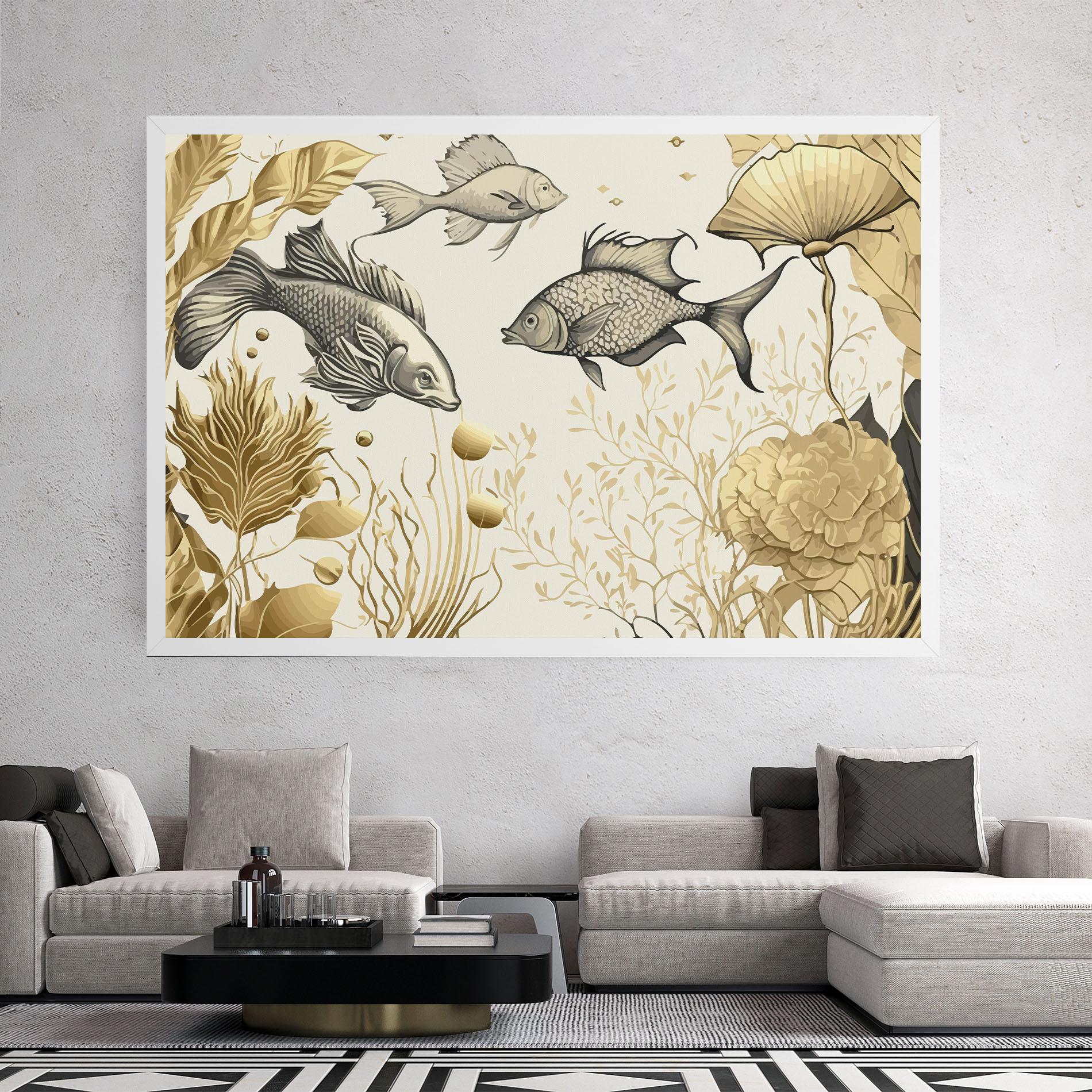 Leinwandbild Grey Gold Fish mockup 2