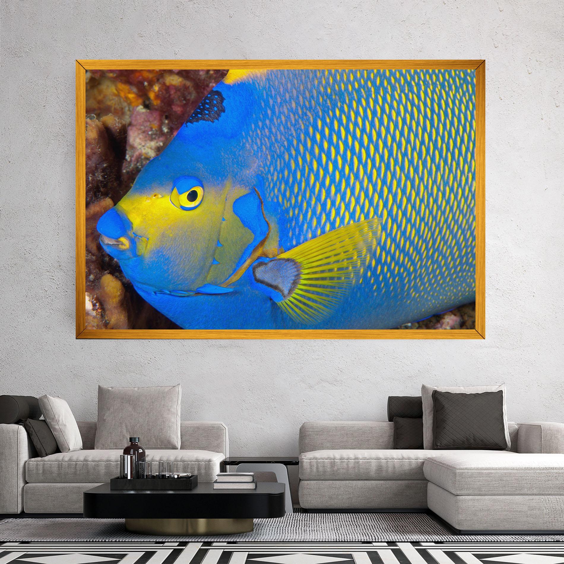 Leinwandbild Blue Yellow Fish mockup 2