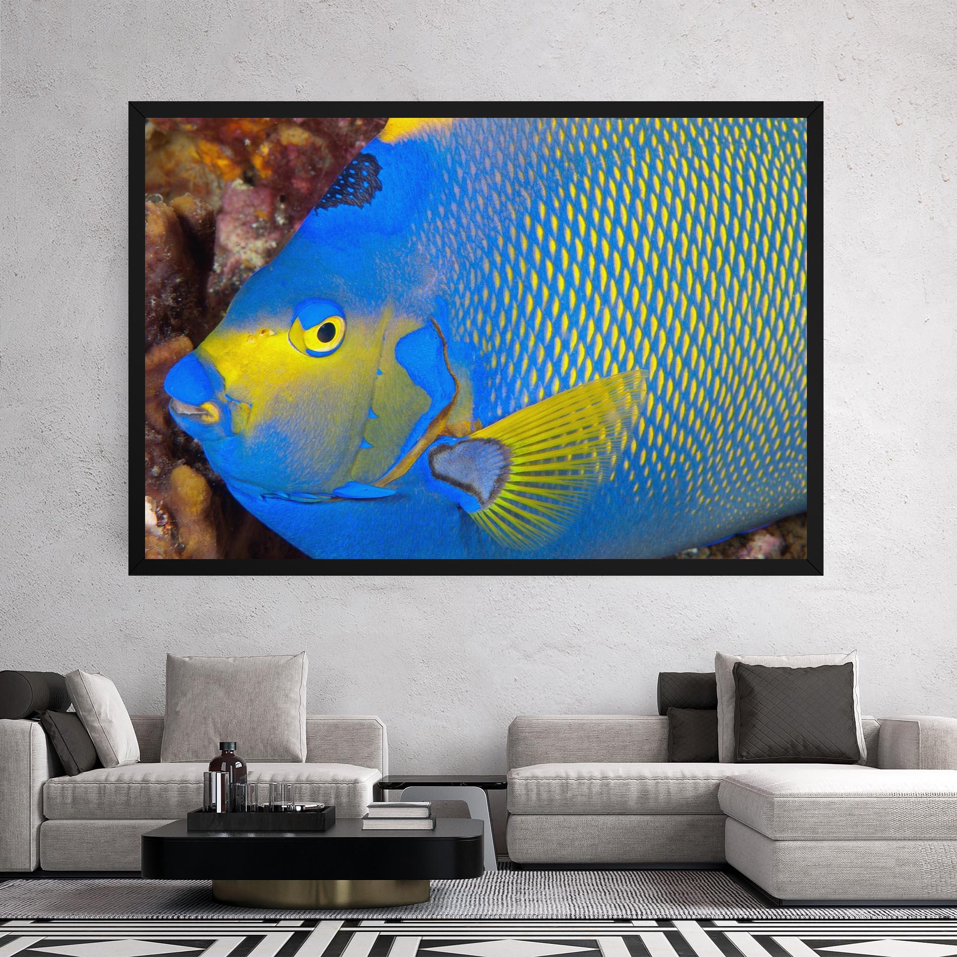Leinwandbild Blue Yellow Fish mockup 2