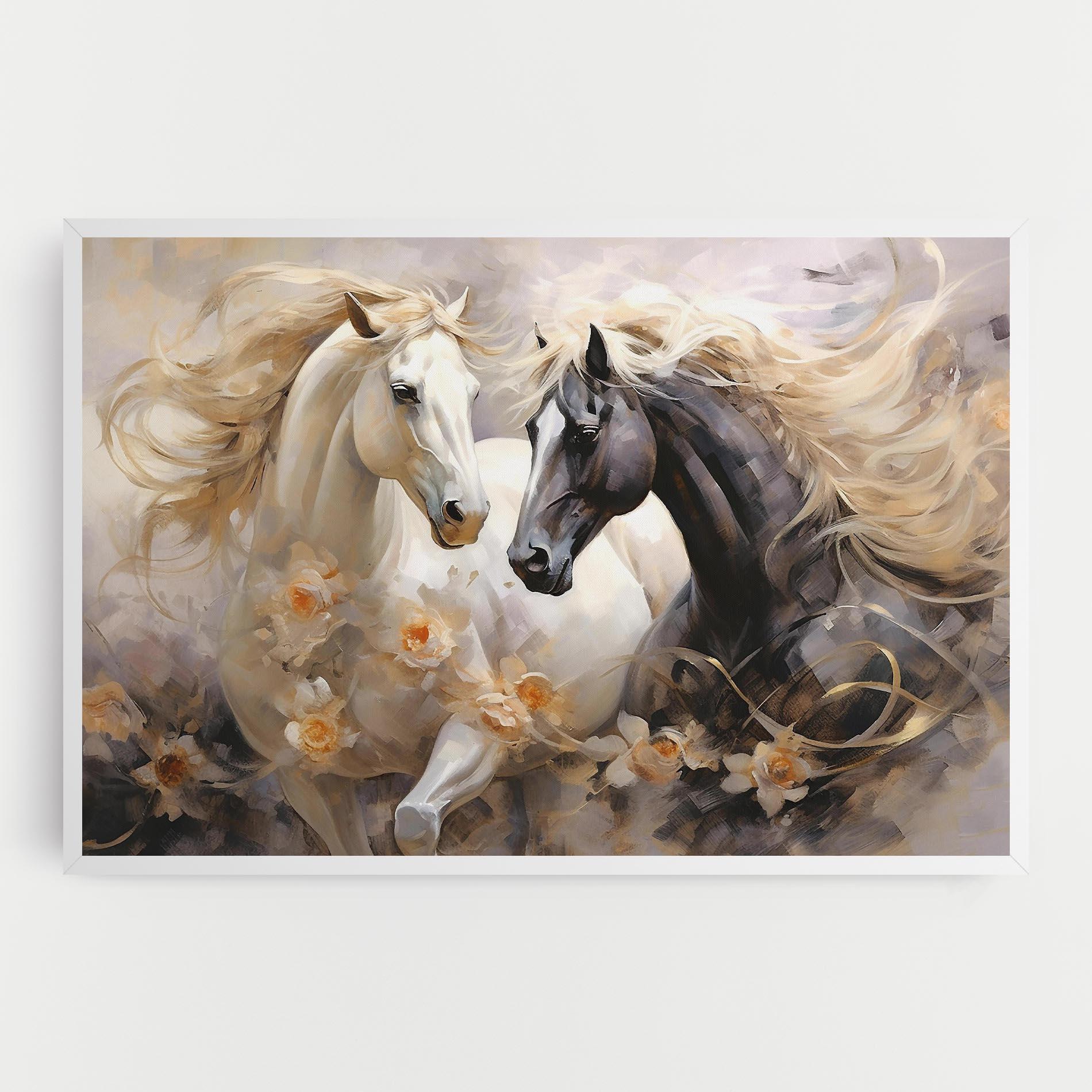Leinwandbild Black And White Horses mockup 0