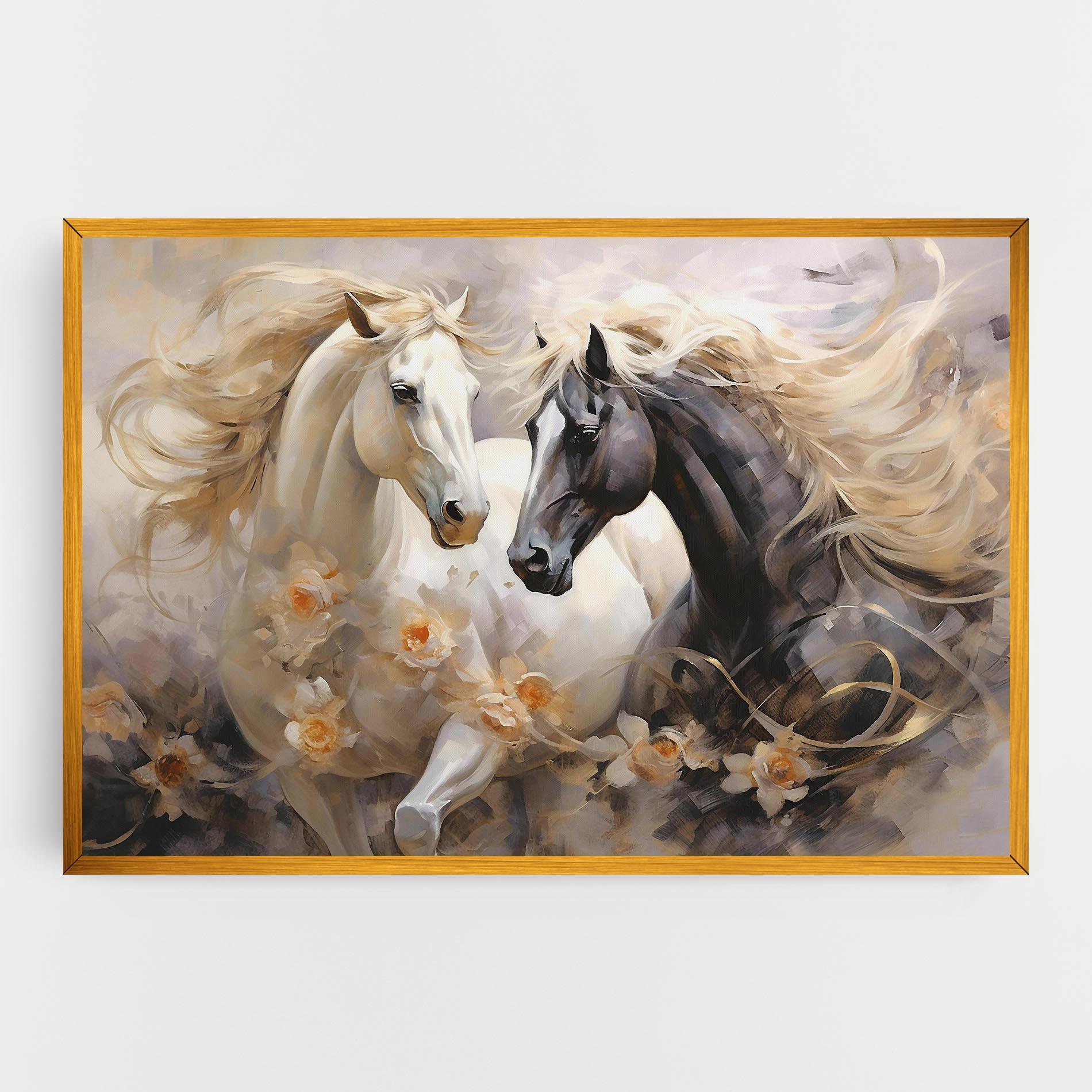 Leinwandbild Black And White Horses mockup 0