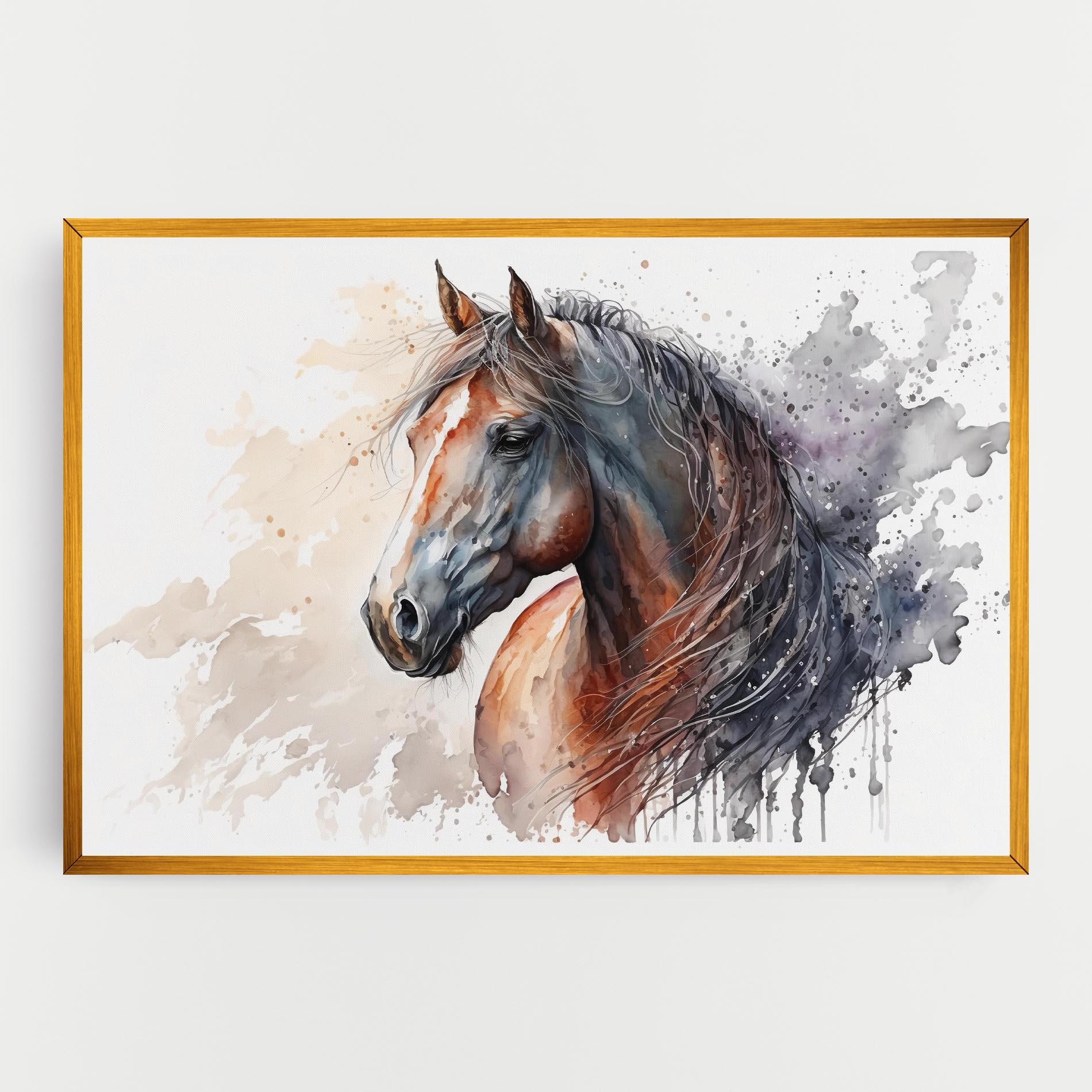 Leinwandbild Black Brown Horse Painting mockup 0