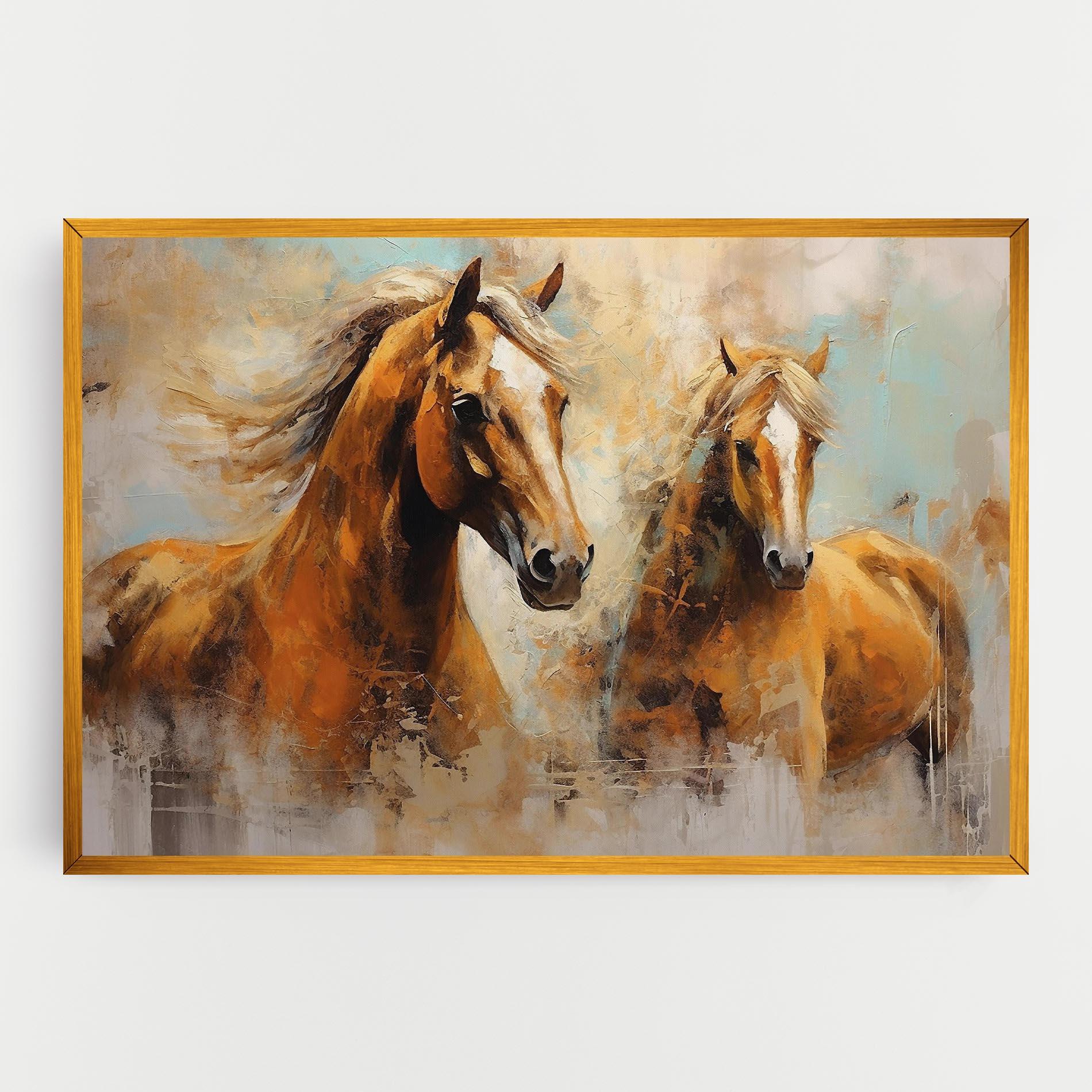 Leinwandbild Brown Horses Staying mockup 0