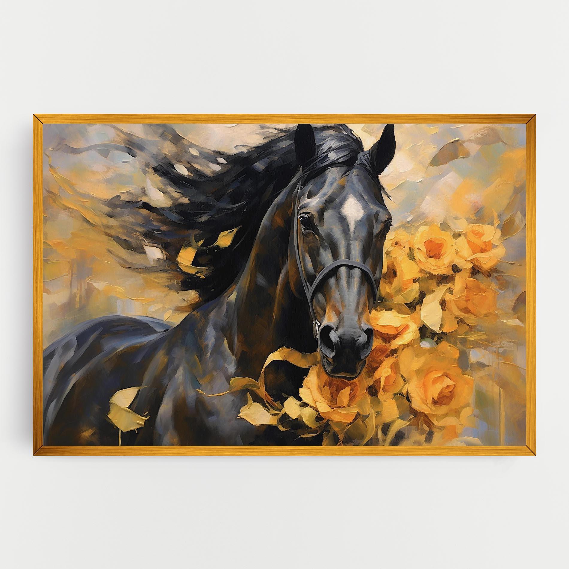 Leinwandbild Yellow Roses Horse mockup 0