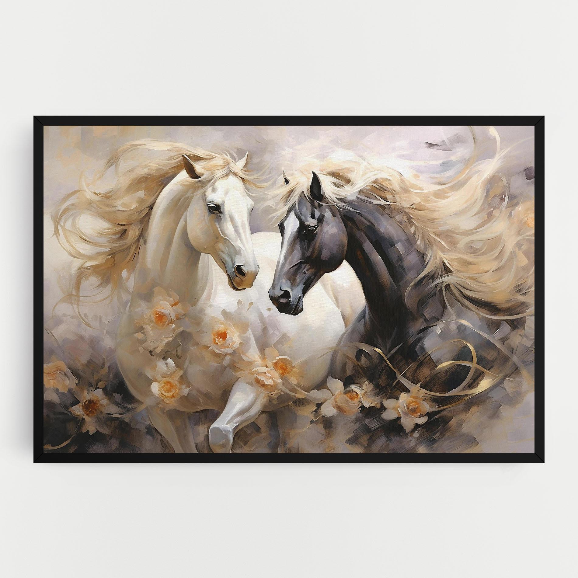 Leinwandbild Black And White Horses mockup 0