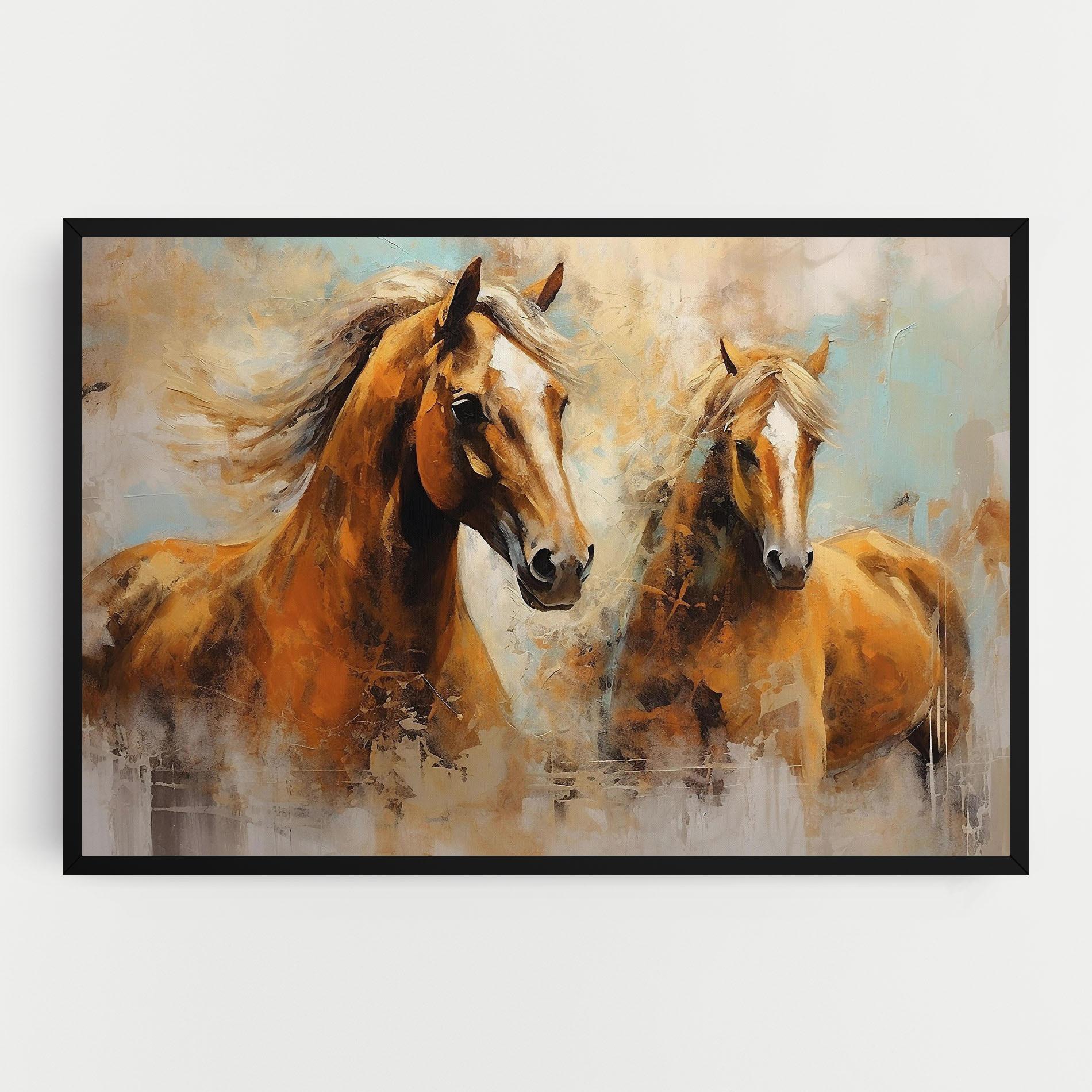 Leinwandbild Brown Horses Staying mockup 0