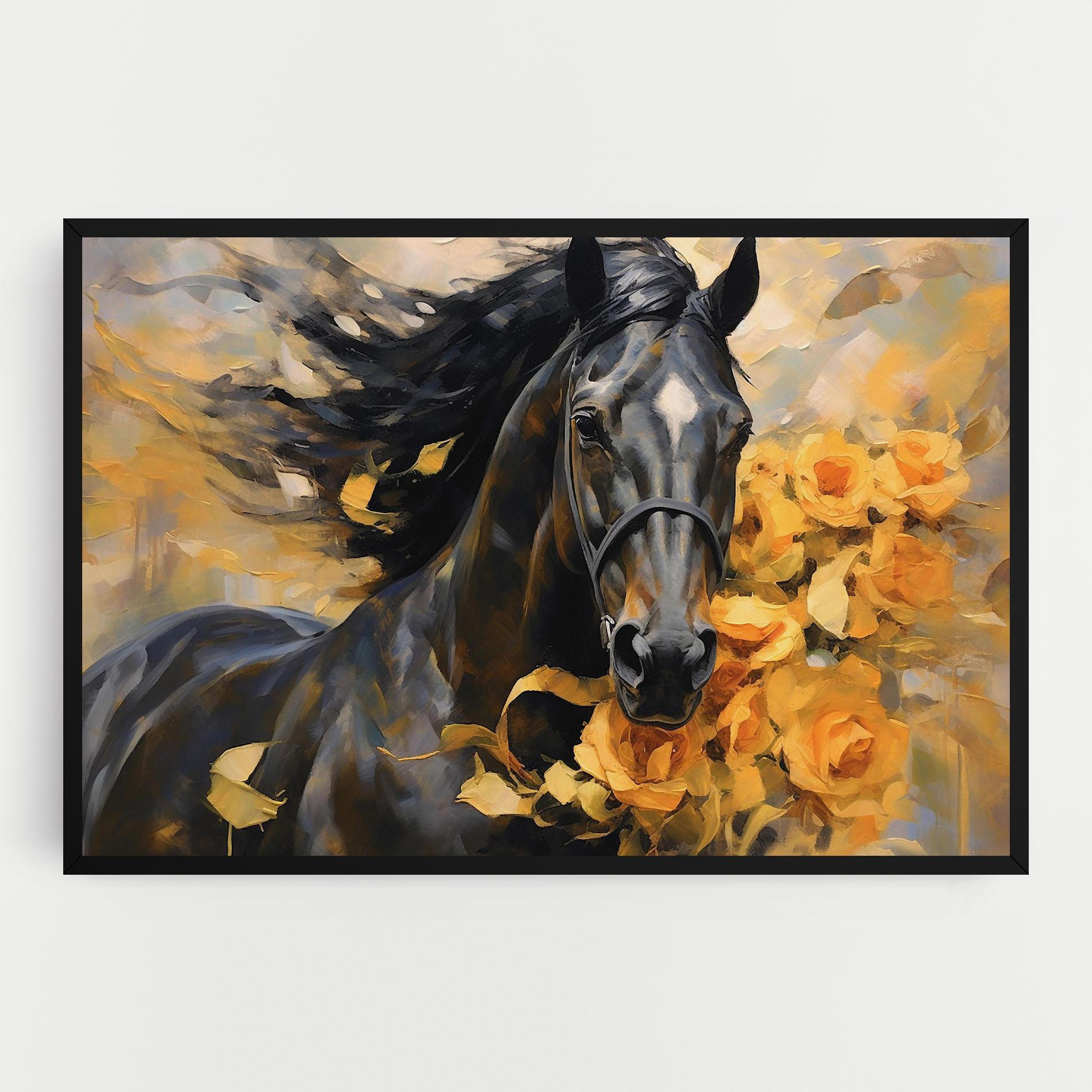 Leinwandbild Yellow Roses Horse mockup 0