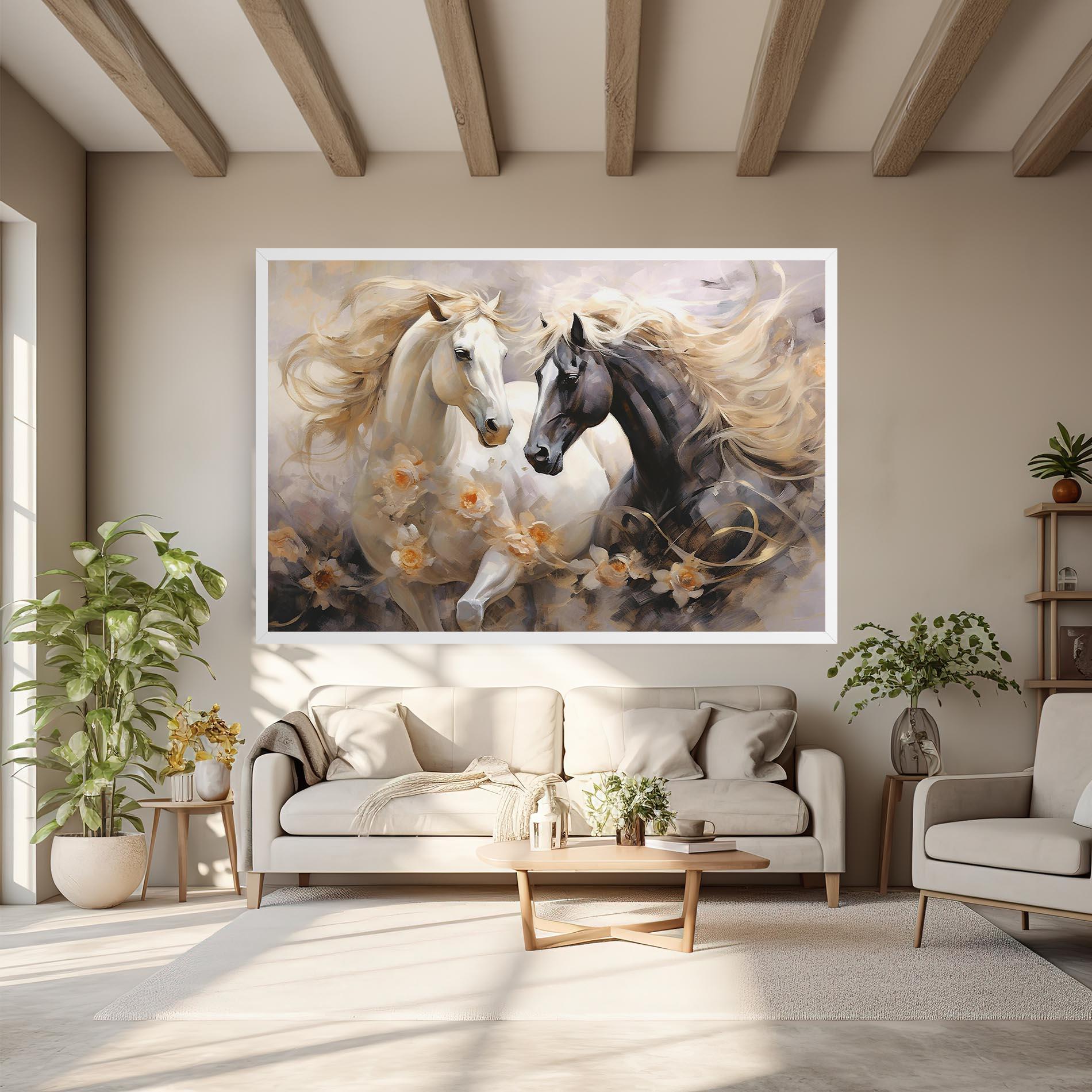 Leinwandbild Black And White Horses mockup 6