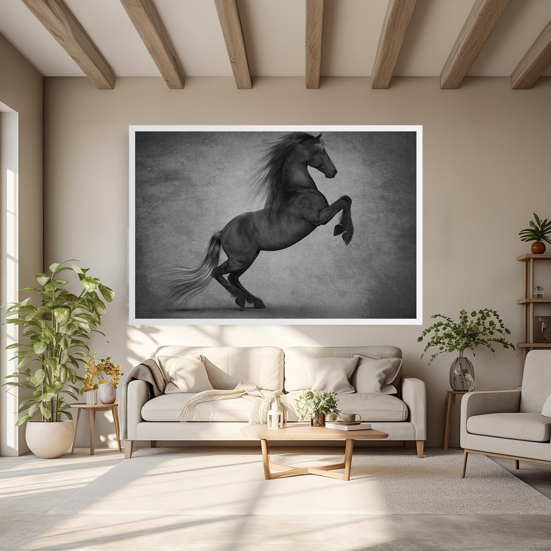 Leinwandbild Black Horse Jumping mockup 6