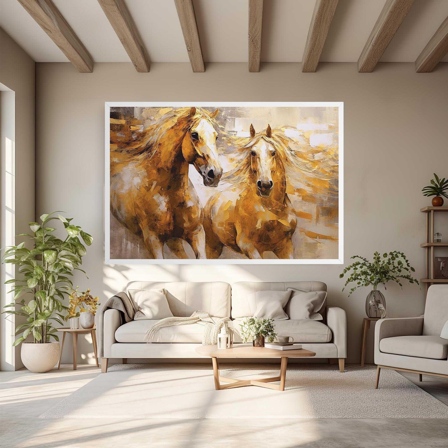 Leinwandbild Golden Brown Horses mockup 6