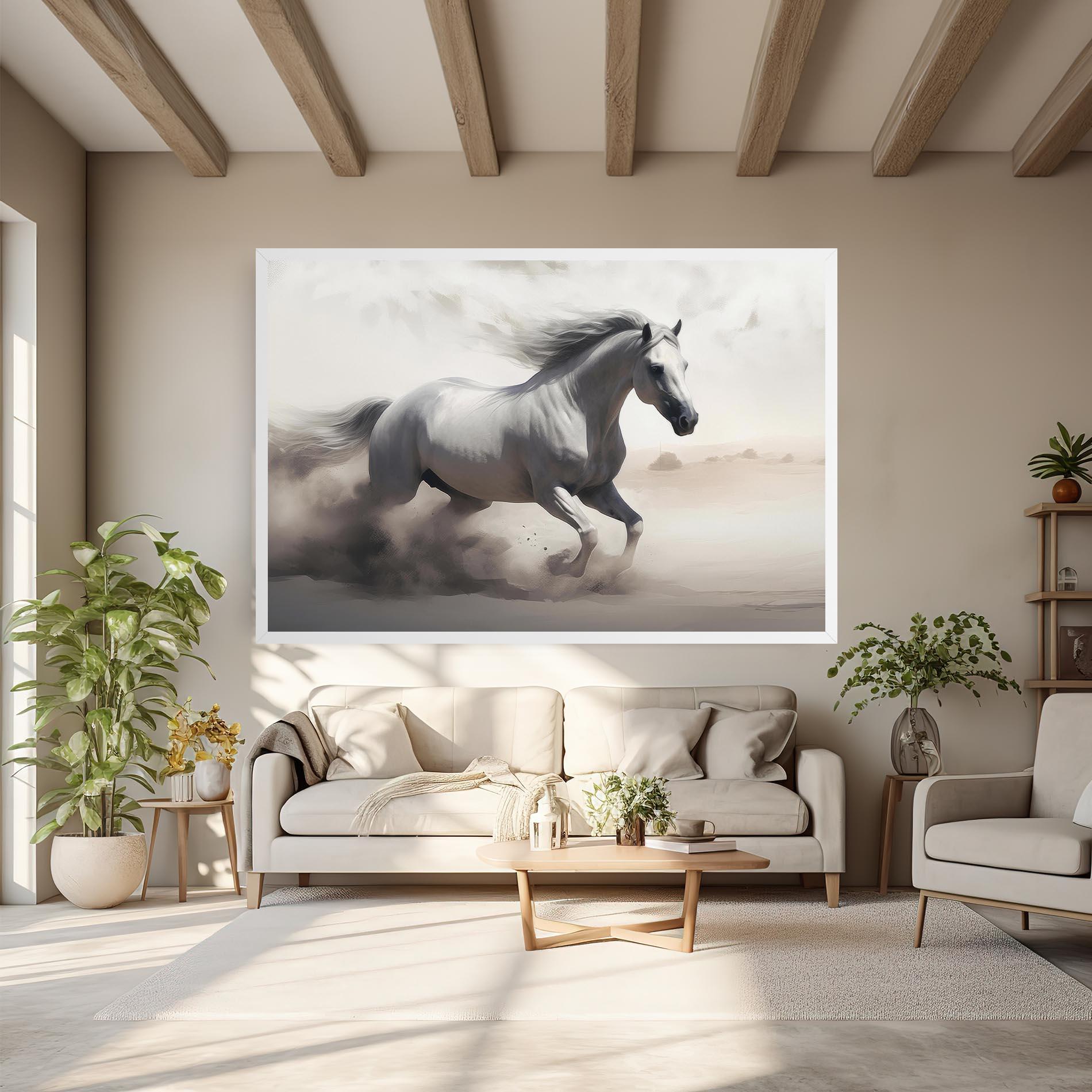 Leinwandbild Light Grey Horse Galloping mockup 6