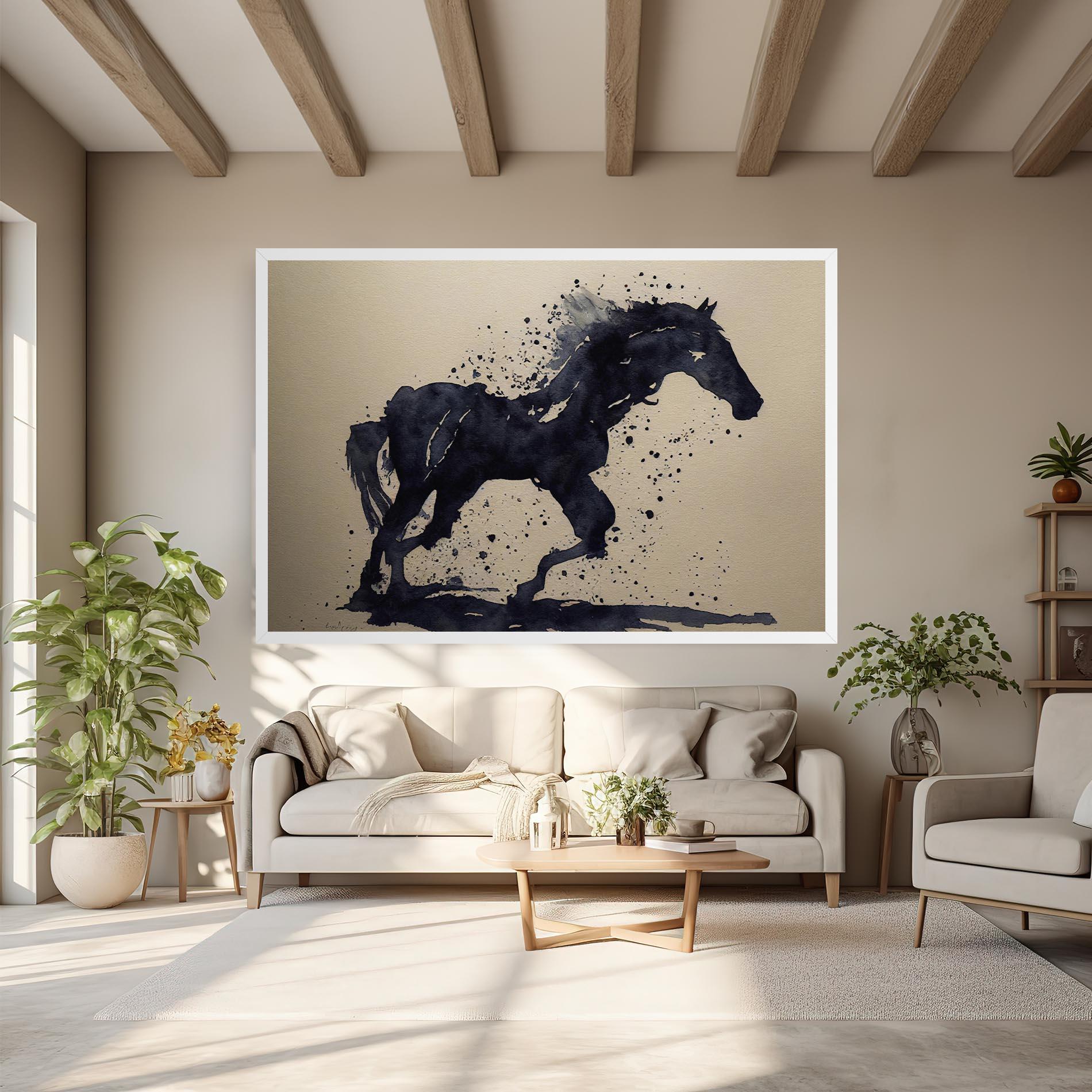 Leinwandbild Watercolor Black Horse mockup 6