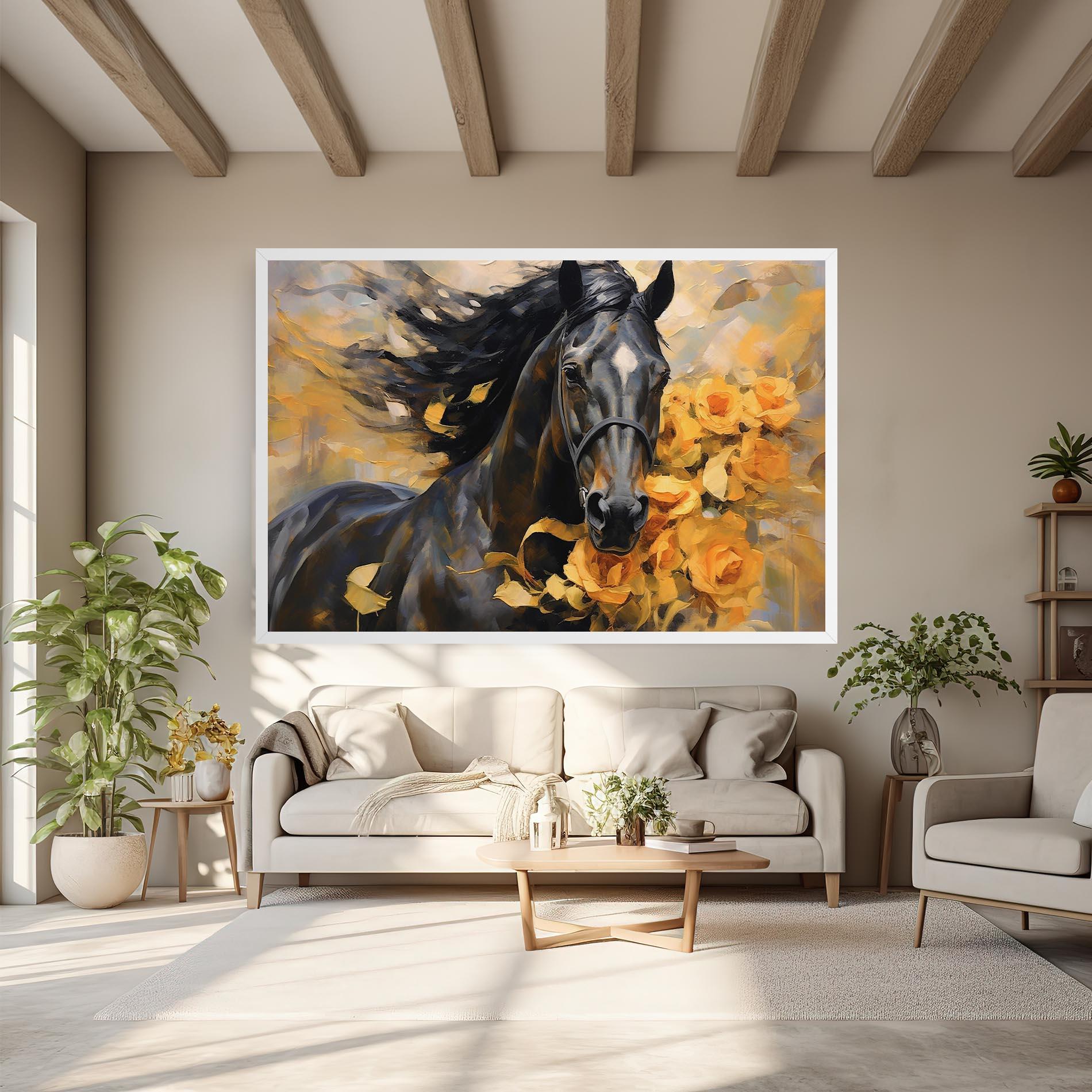 Leinwandbild Yellow Roses Horse mockup 6