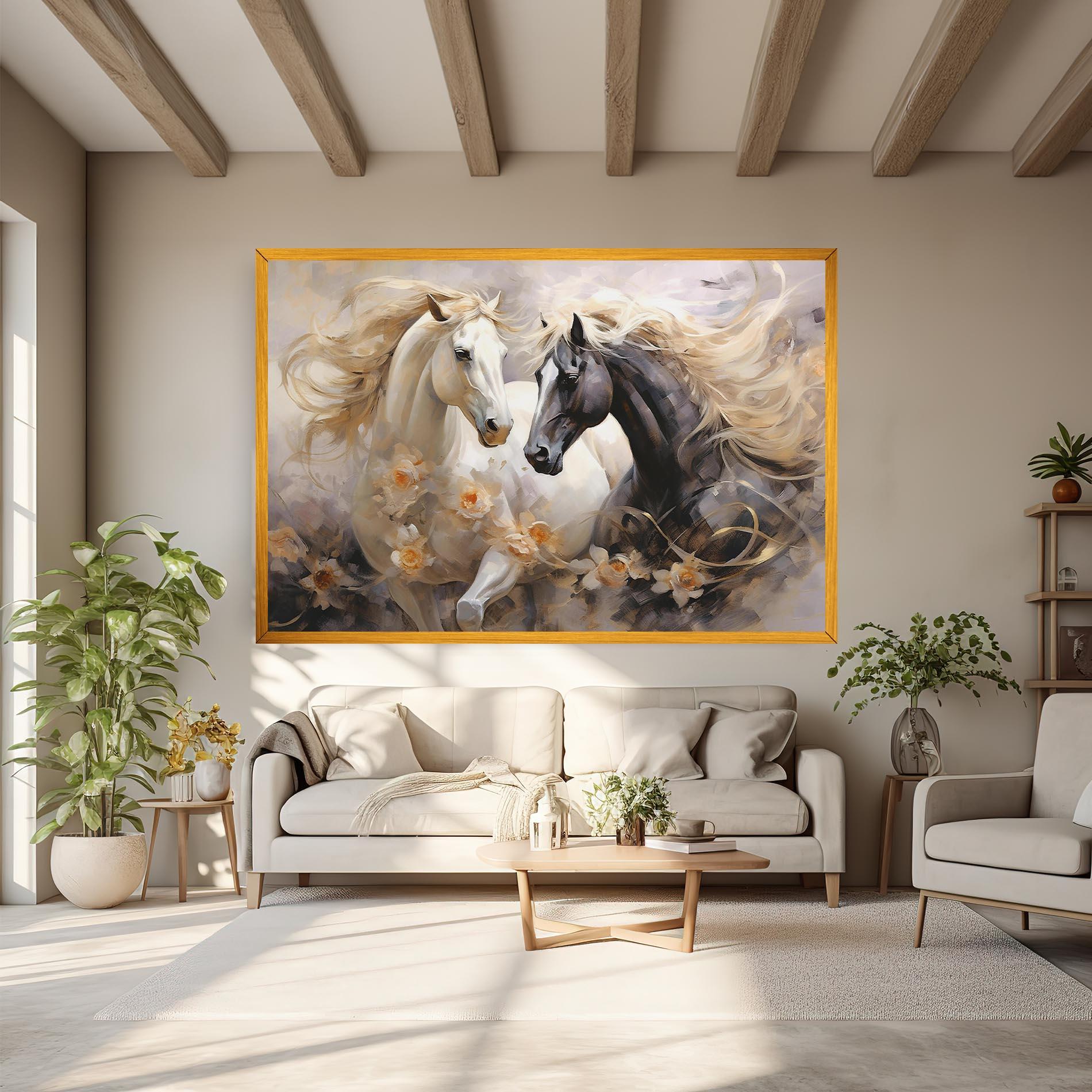 Leinwandbild Black And White Horses mockup 6