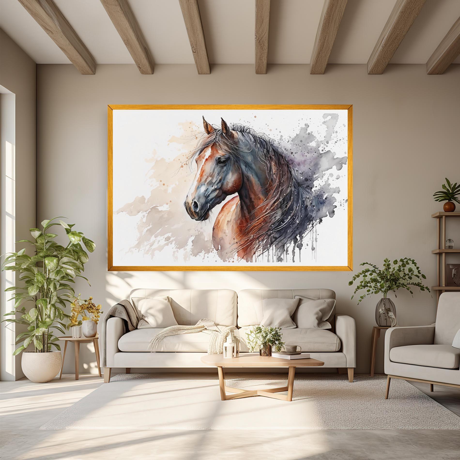 Leinwandbild Black Brown Horse Painting mockup 6