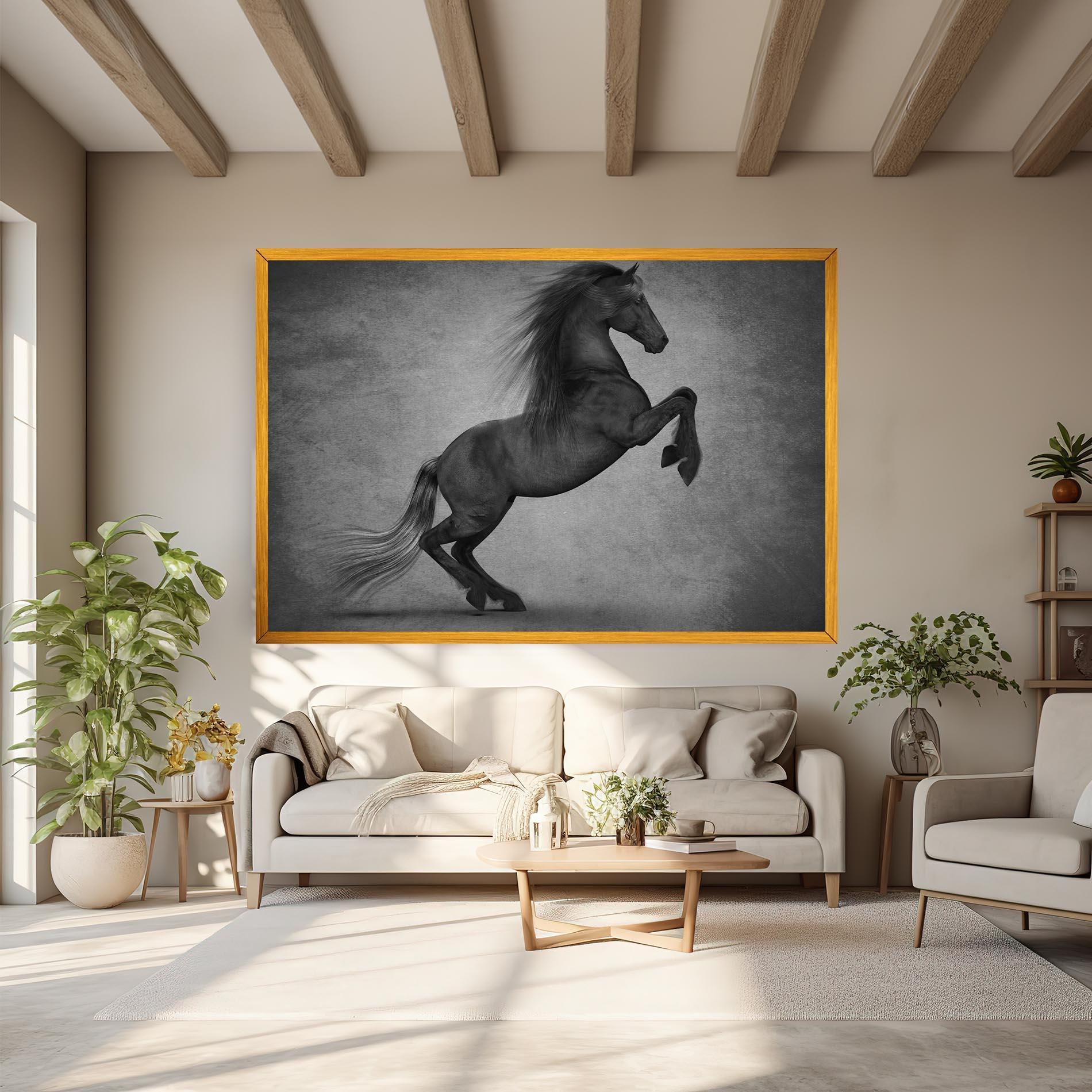 Leinwandbild Black Horse Jumping mockup 6