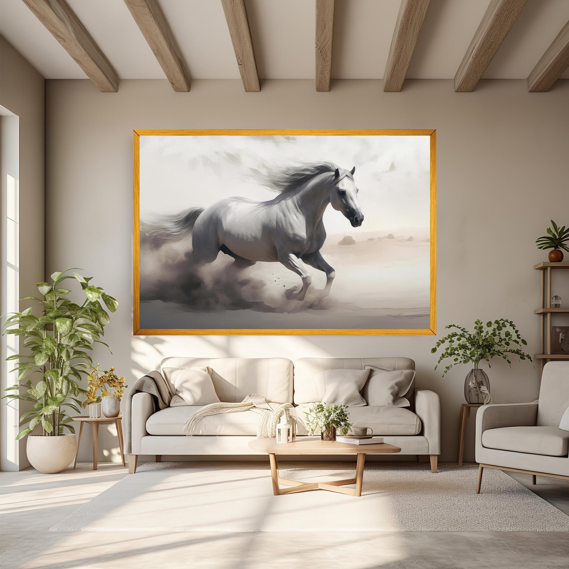 Leinwandbild Light Grey Horse Galloping mockup 6