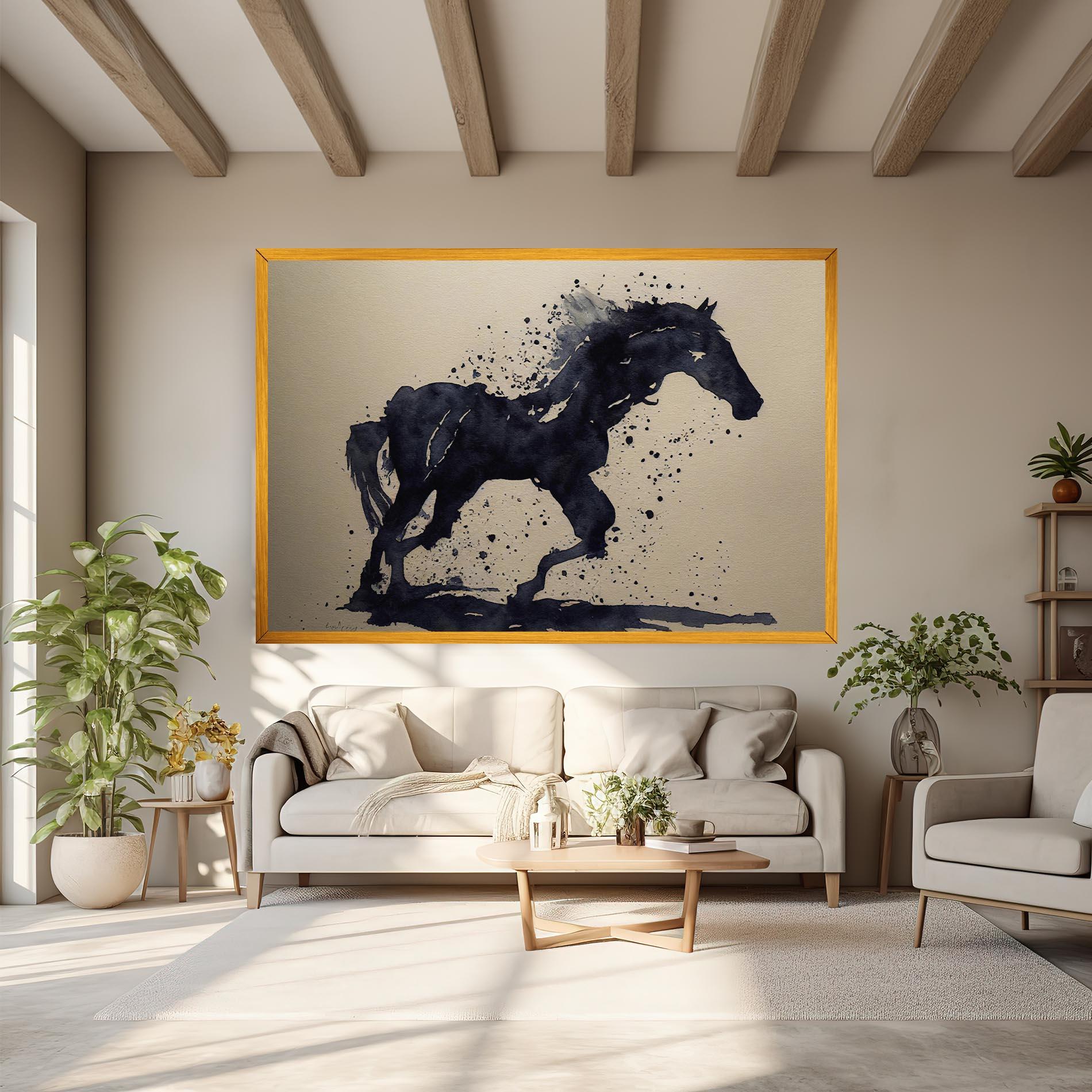 Leinwandbild Watercolor Black Horse mockup 6