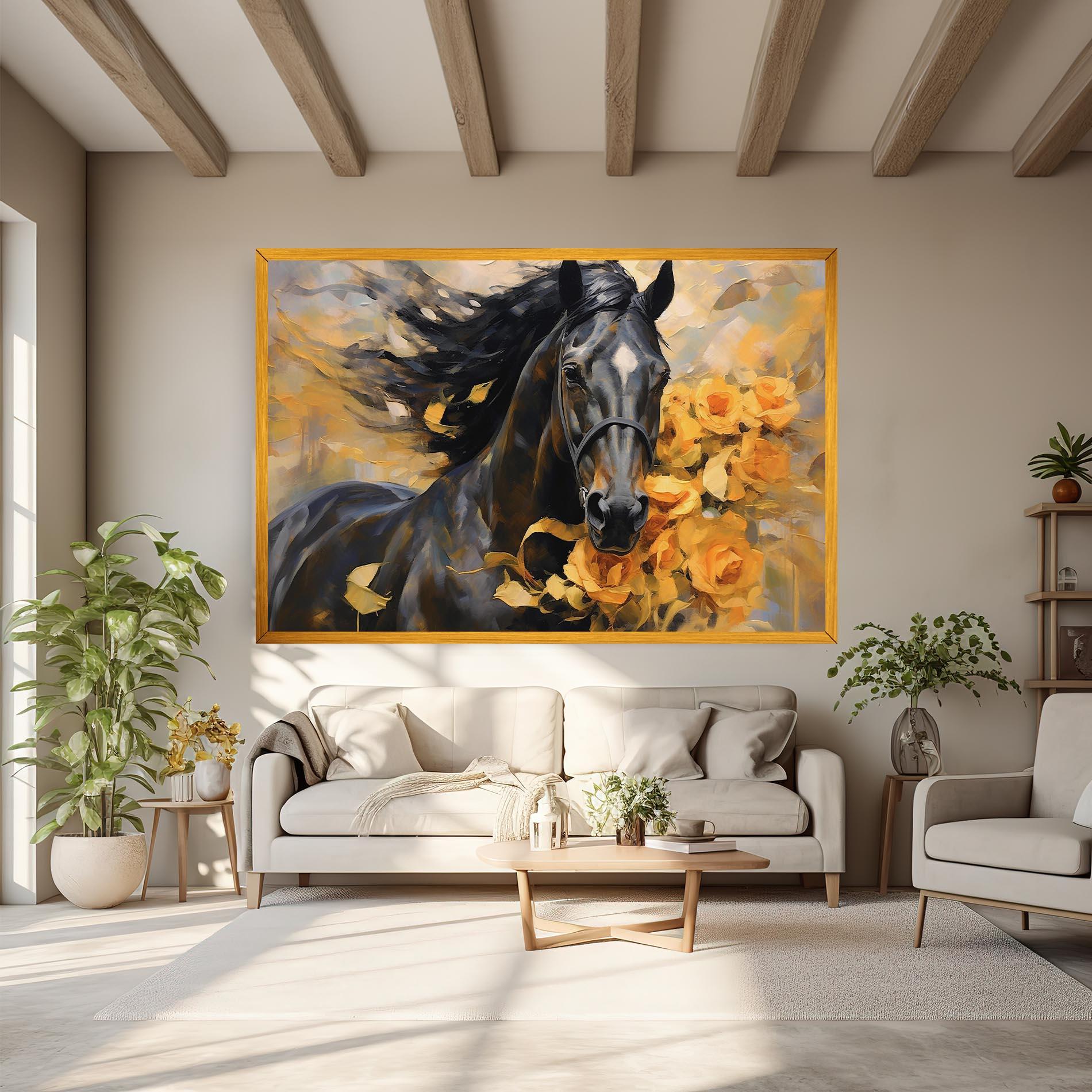 Leinwandbild Yellow Roses Horse mockup 6
