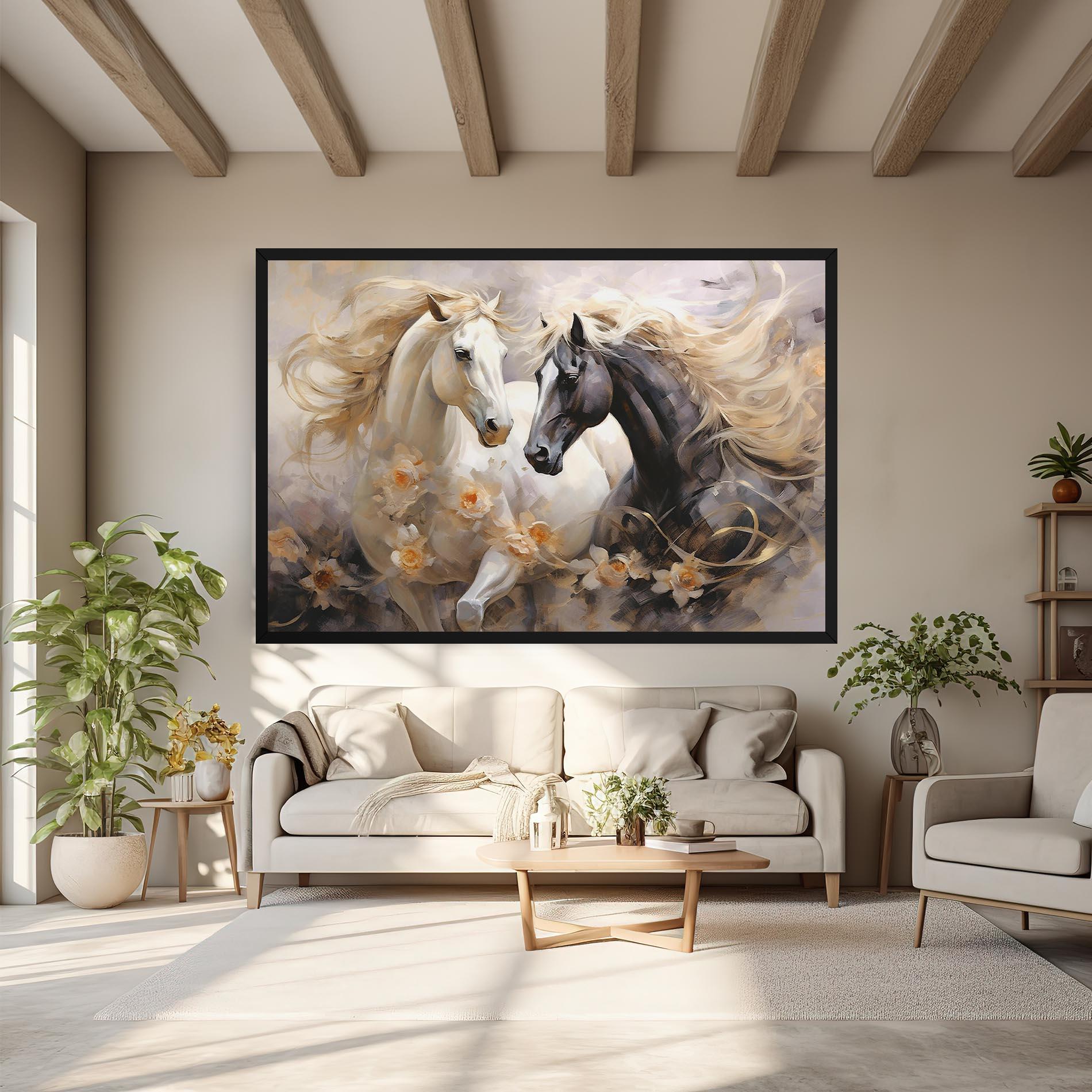 Leinwandbild Black And White Horses mockup 6