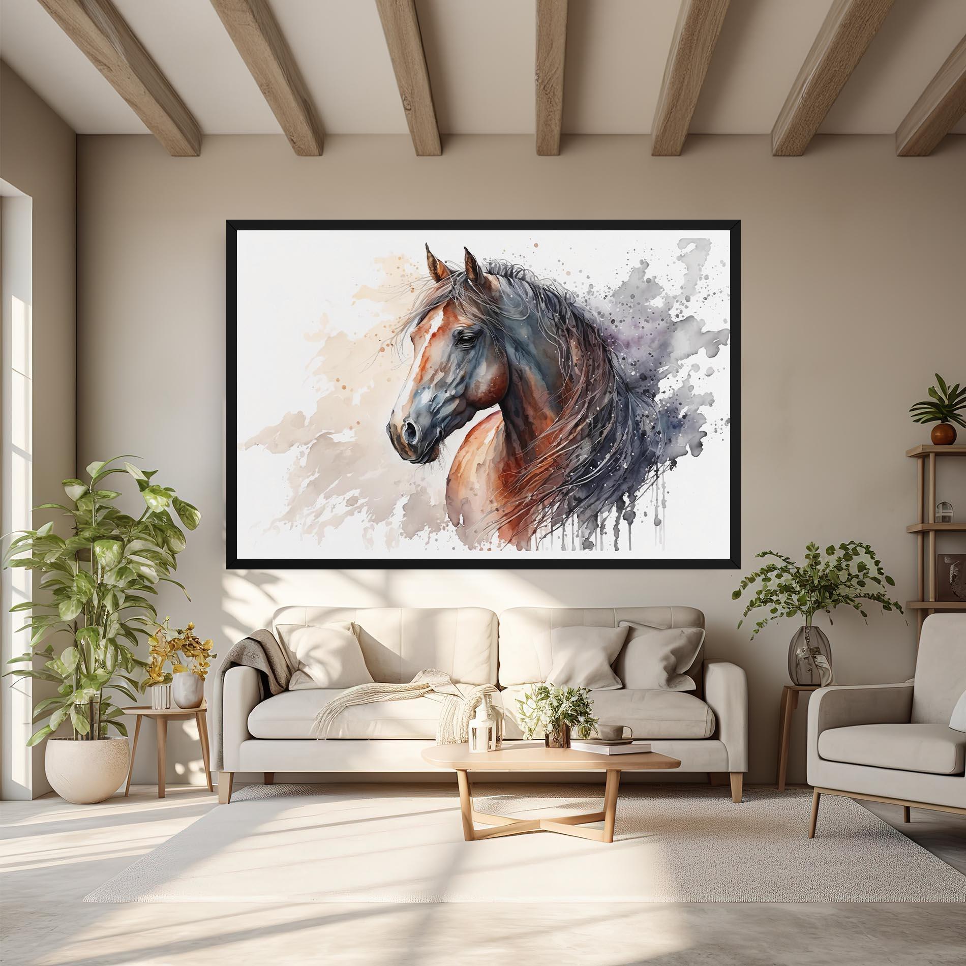 Leinwandbild Black Brown Horse Painting mockup 6