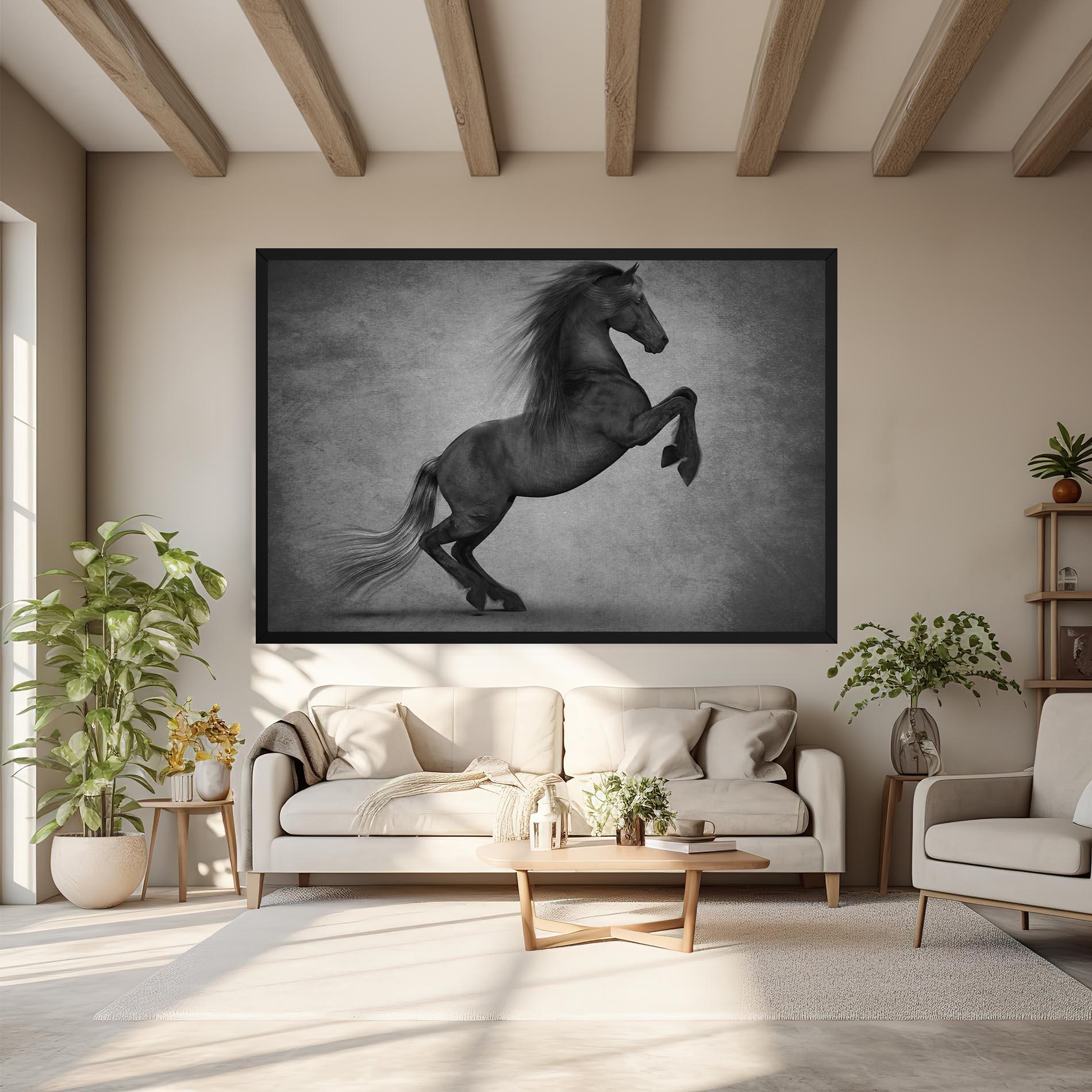 Leinwandbild Black Horse Jumping mockup 6