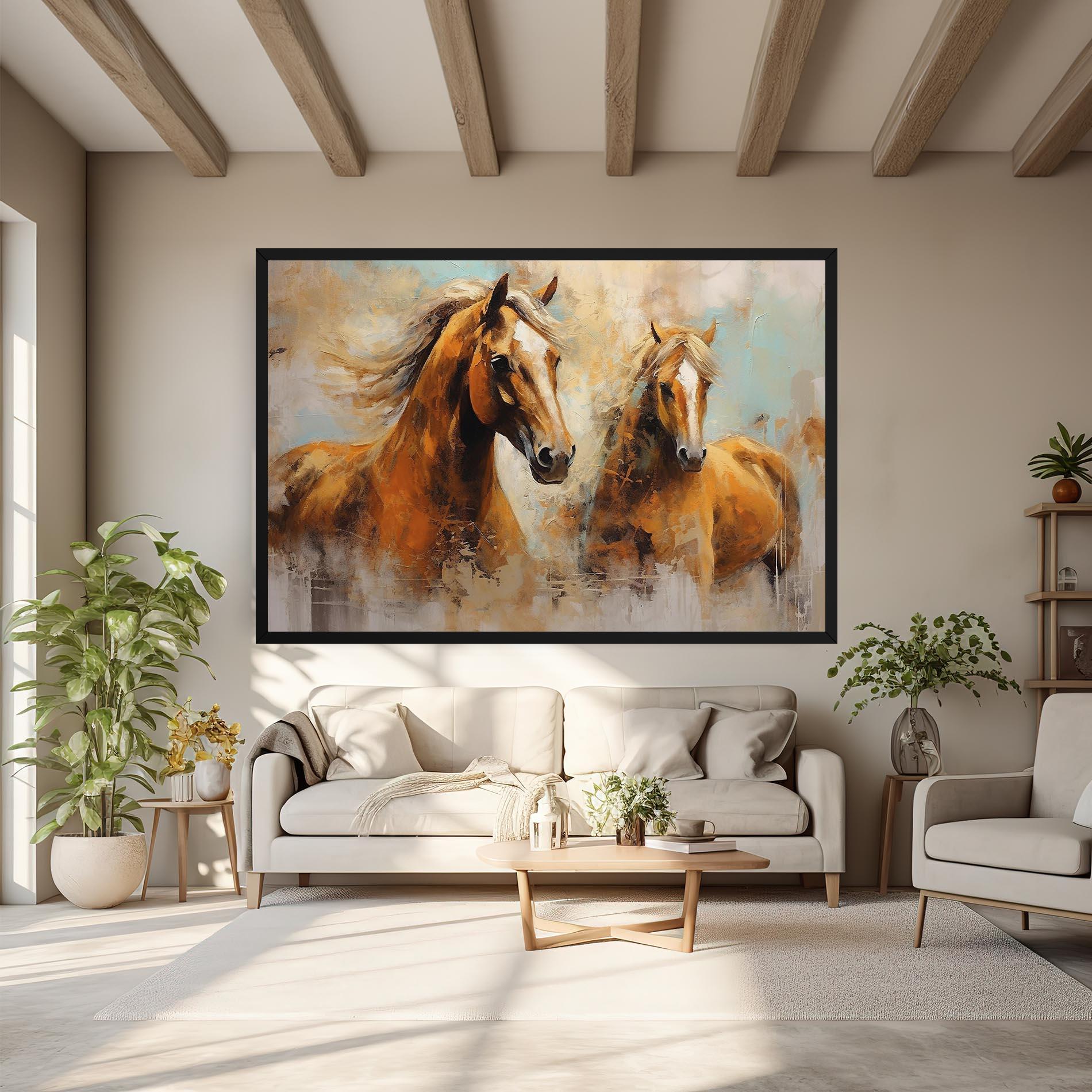 Leinwandbild Brown Horses Staying mockup 6