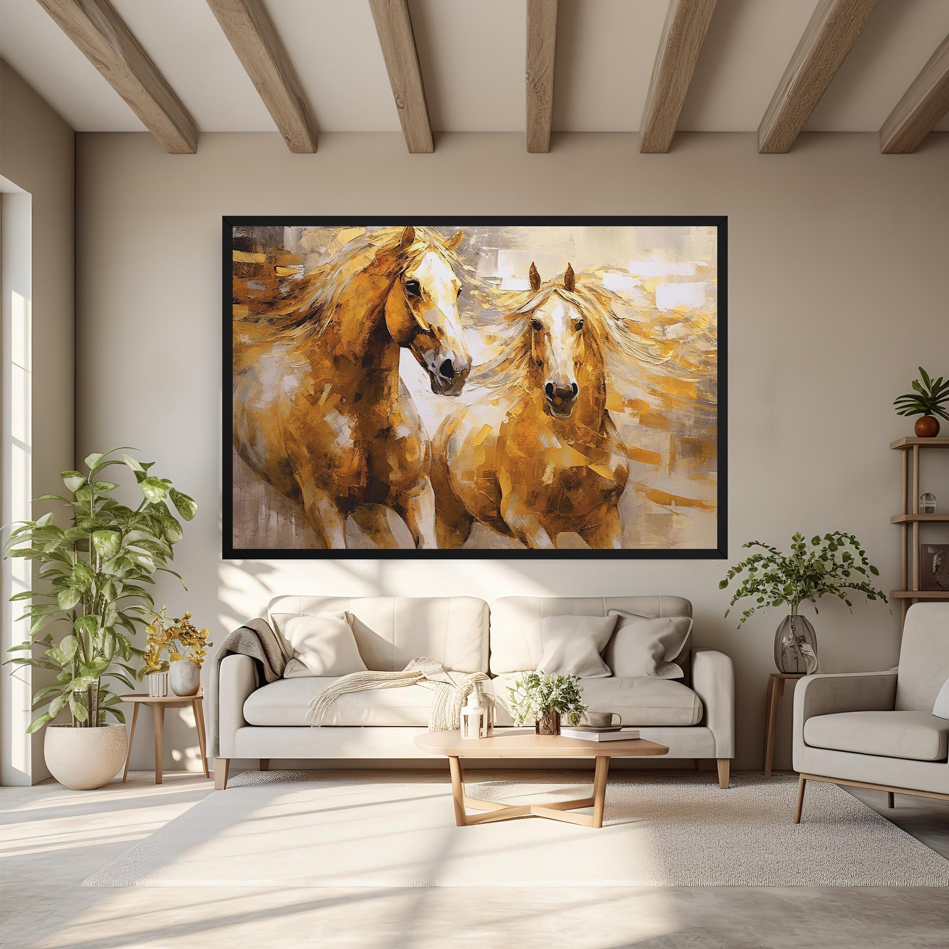 Leinwandbild Golden Brown Horses mockup 6