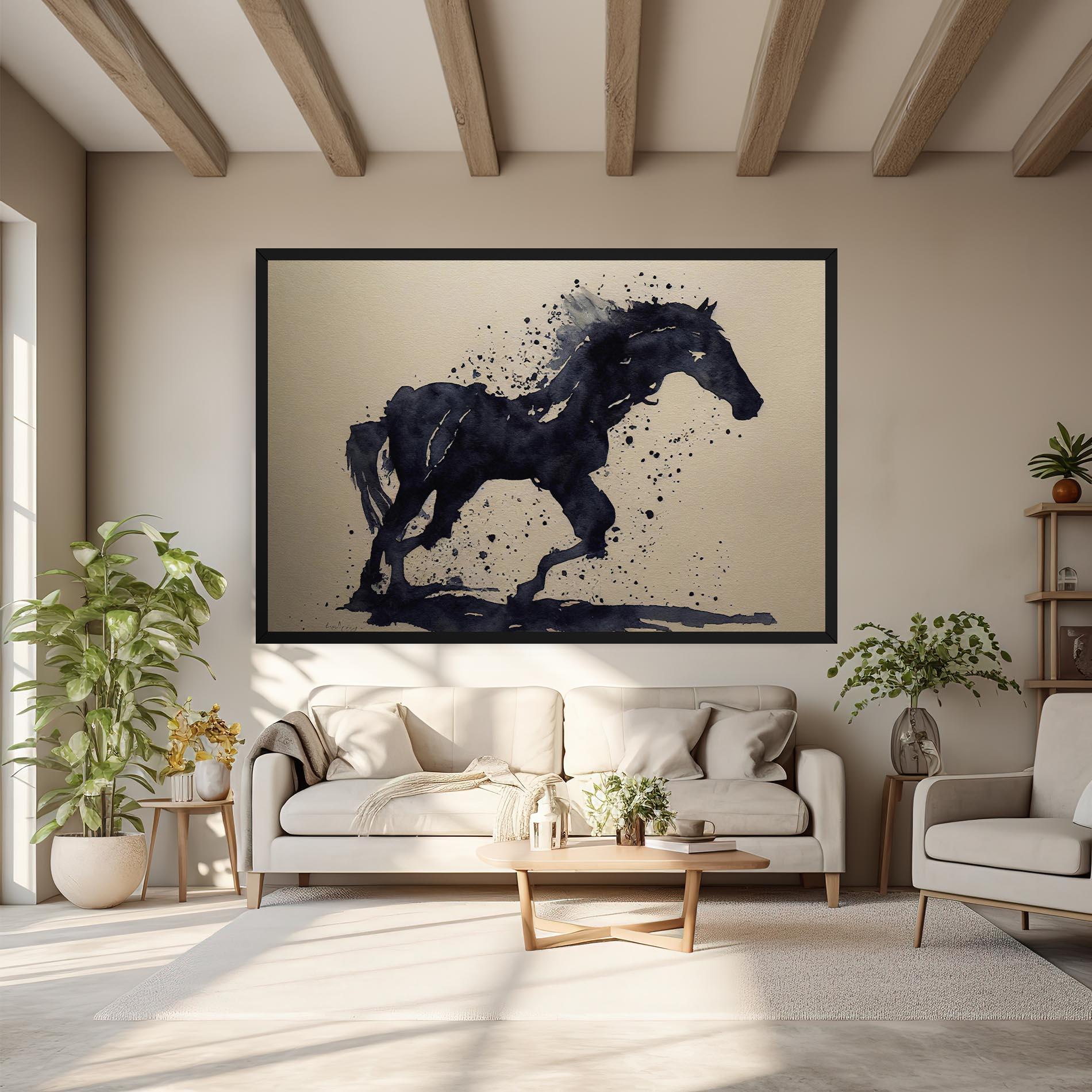 Leinwandbild Watercolor Black Horse mockup 6