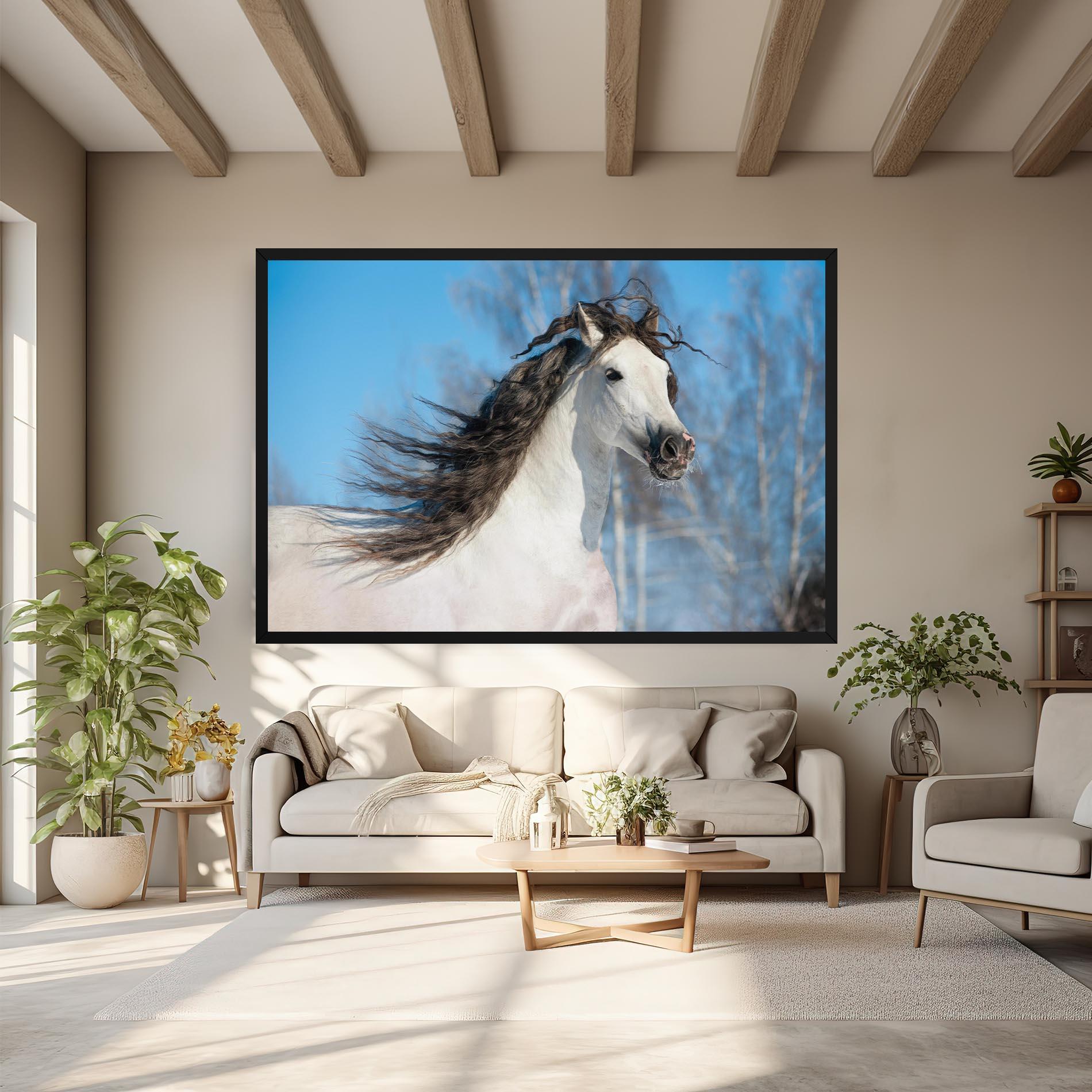 Leinwandbild Wild Black Hair Horse mockup 6