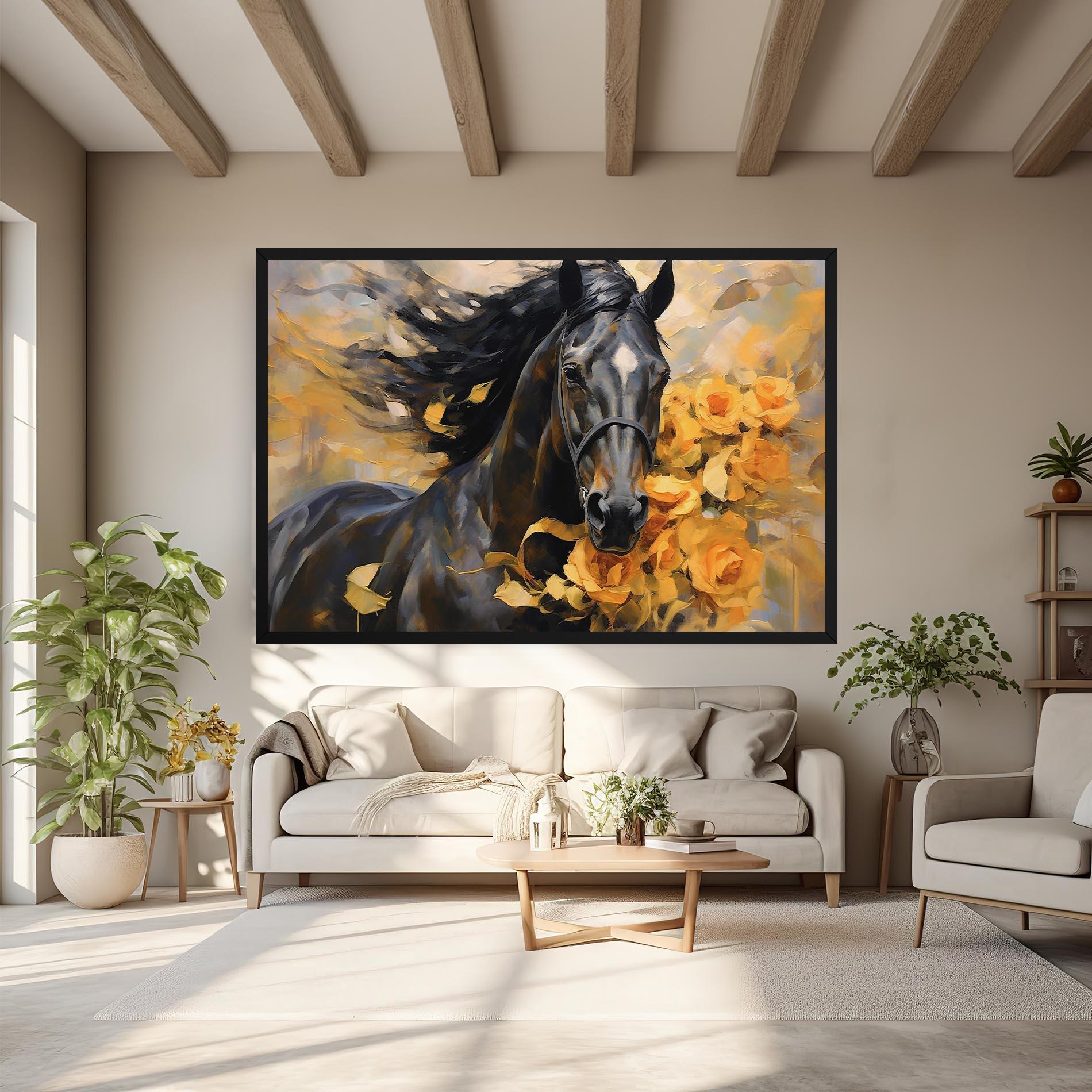 Leinwandbild Yellow Roses Horse mockup 6