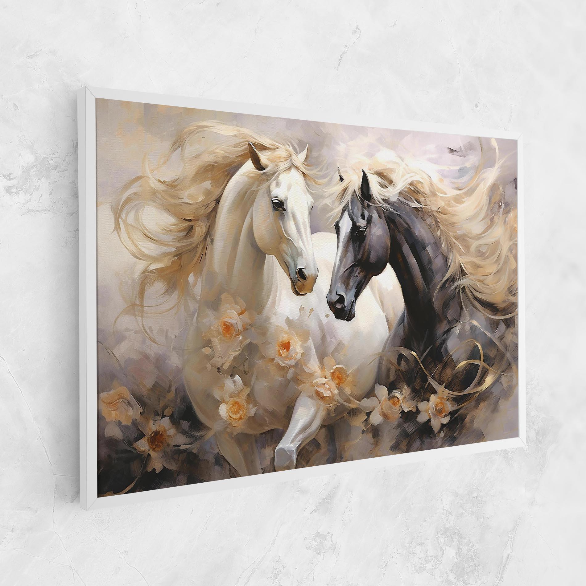 Leinwandbild Black And White Horses mockup 1