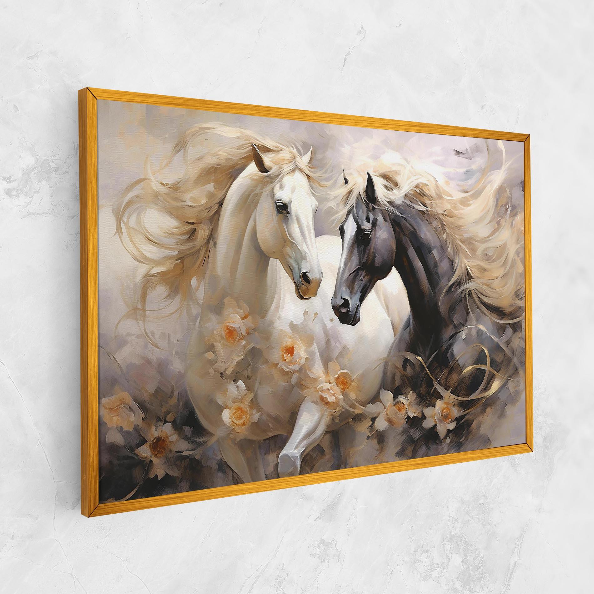 Leinwandbild Black And White Horses mockup 1