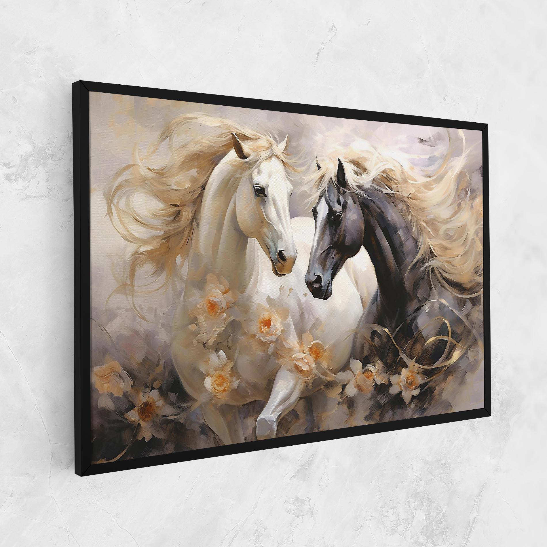 Leinwandbild Black And White Horses mockup 1