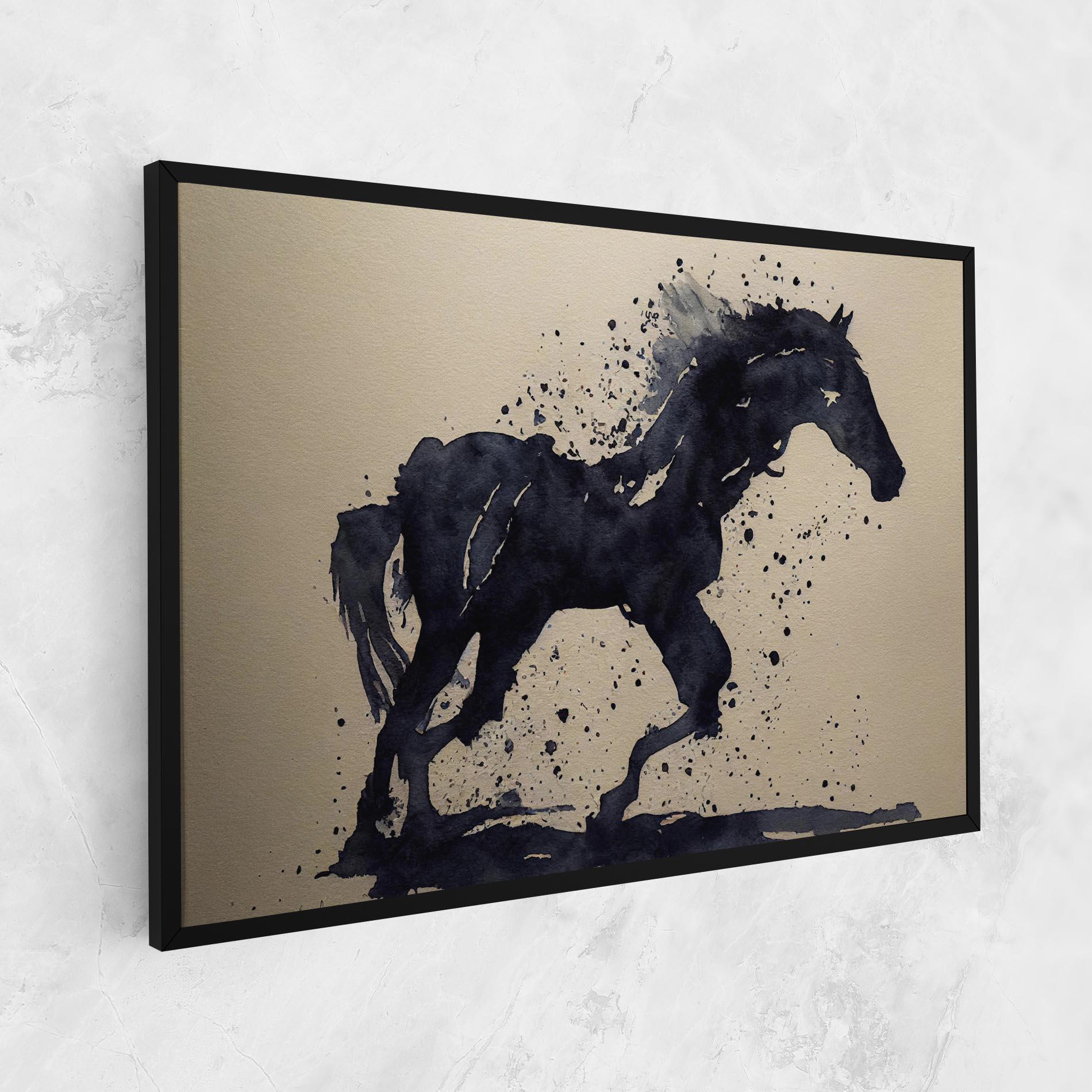 Leinwandbild Watercolor Black Horse mockup 1