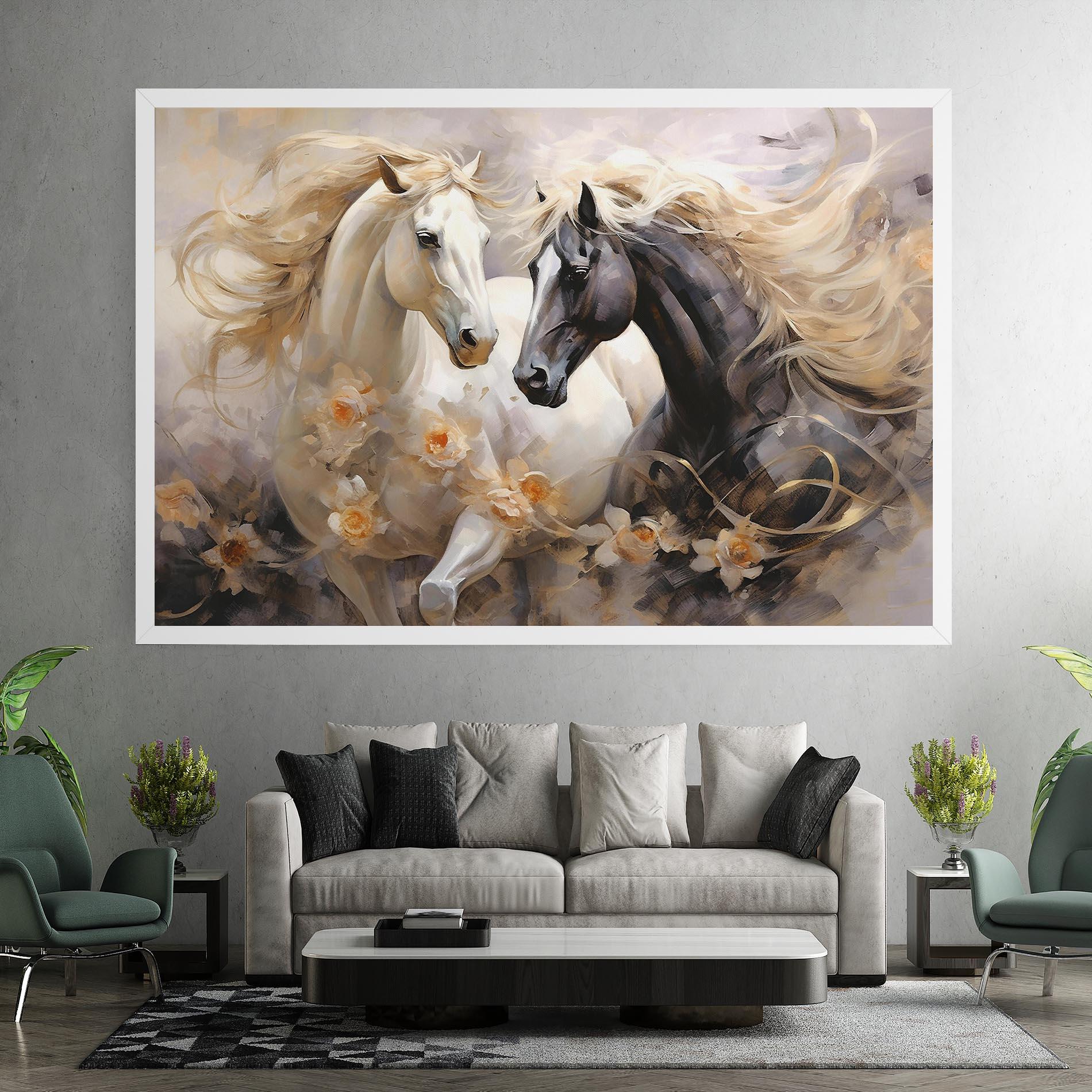 Leinwandbild Black And White Horses mockup 7
