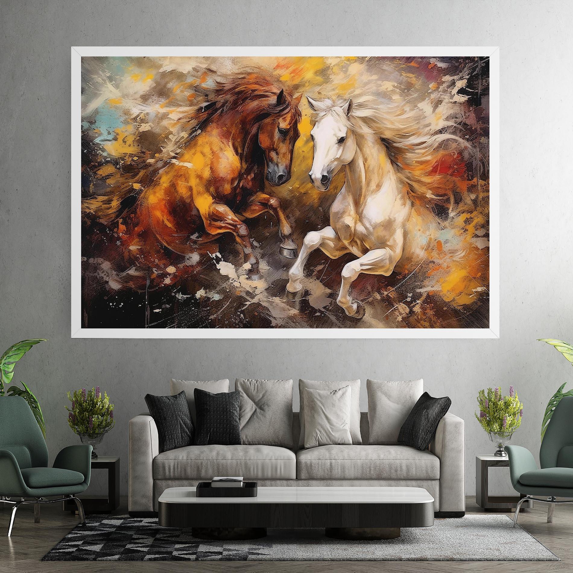 Leinwandbild Brown White Horses mockup 7
