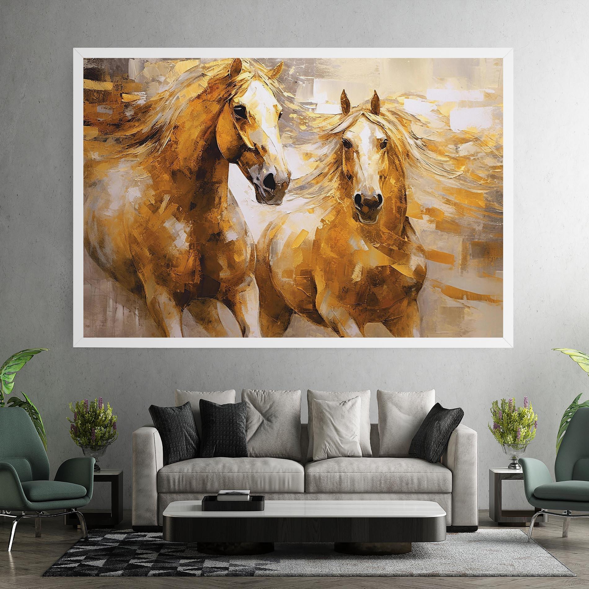 Leinwandbild Golden Brown Horses mockup 7