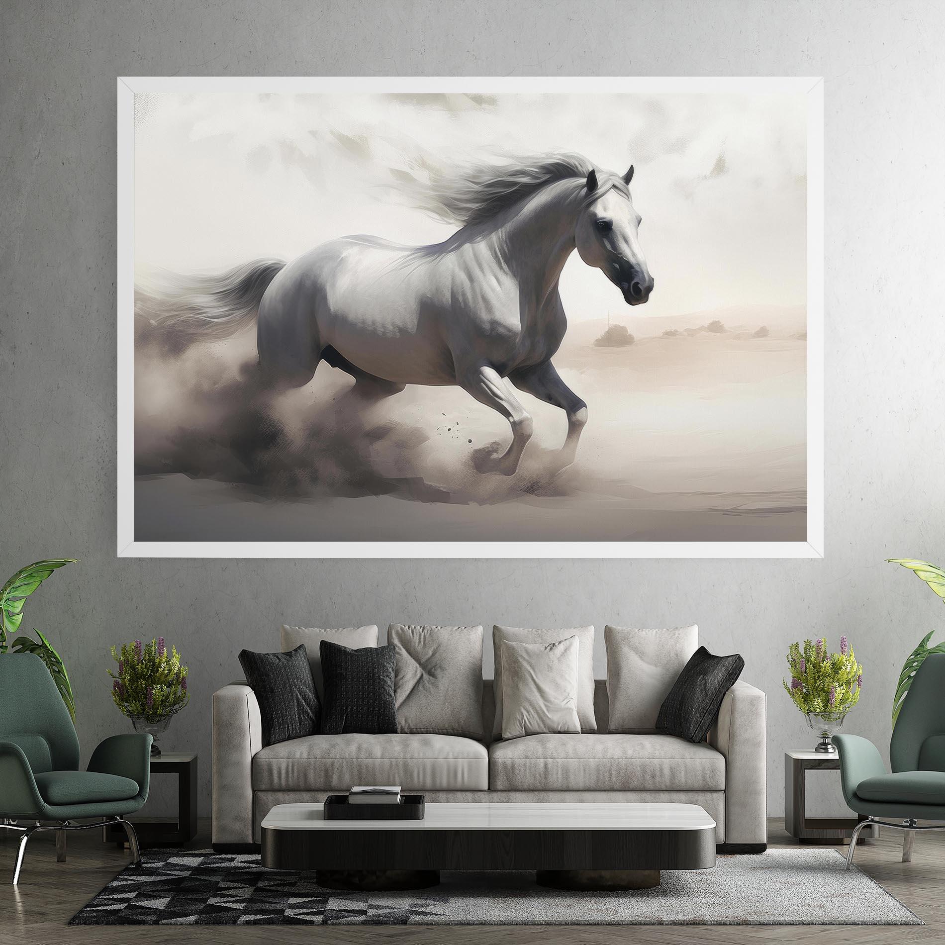 Leinwandbild Light Grey Horse Galloping mockup 7