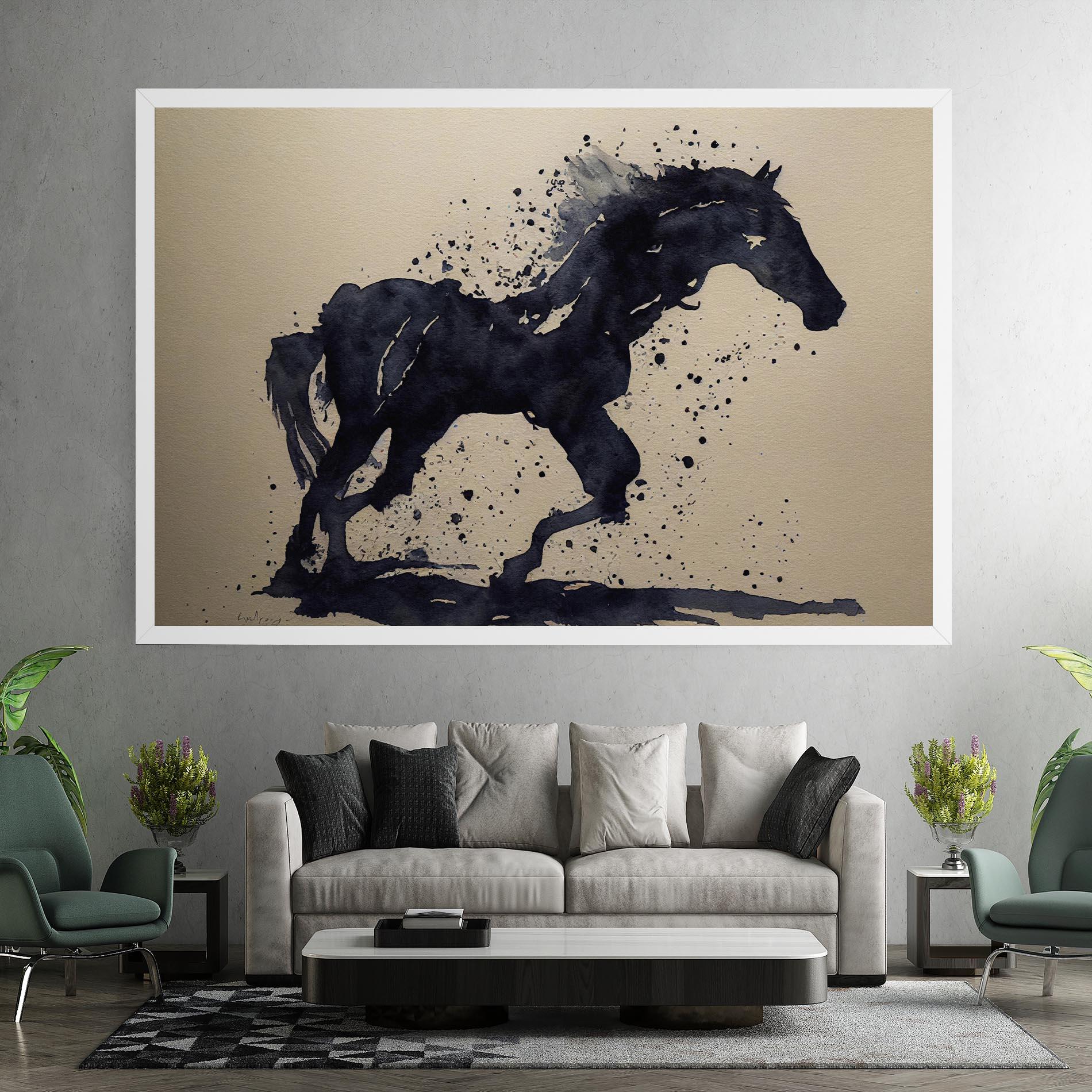 Leinwandbild Watercolor Black Horse mockup 7