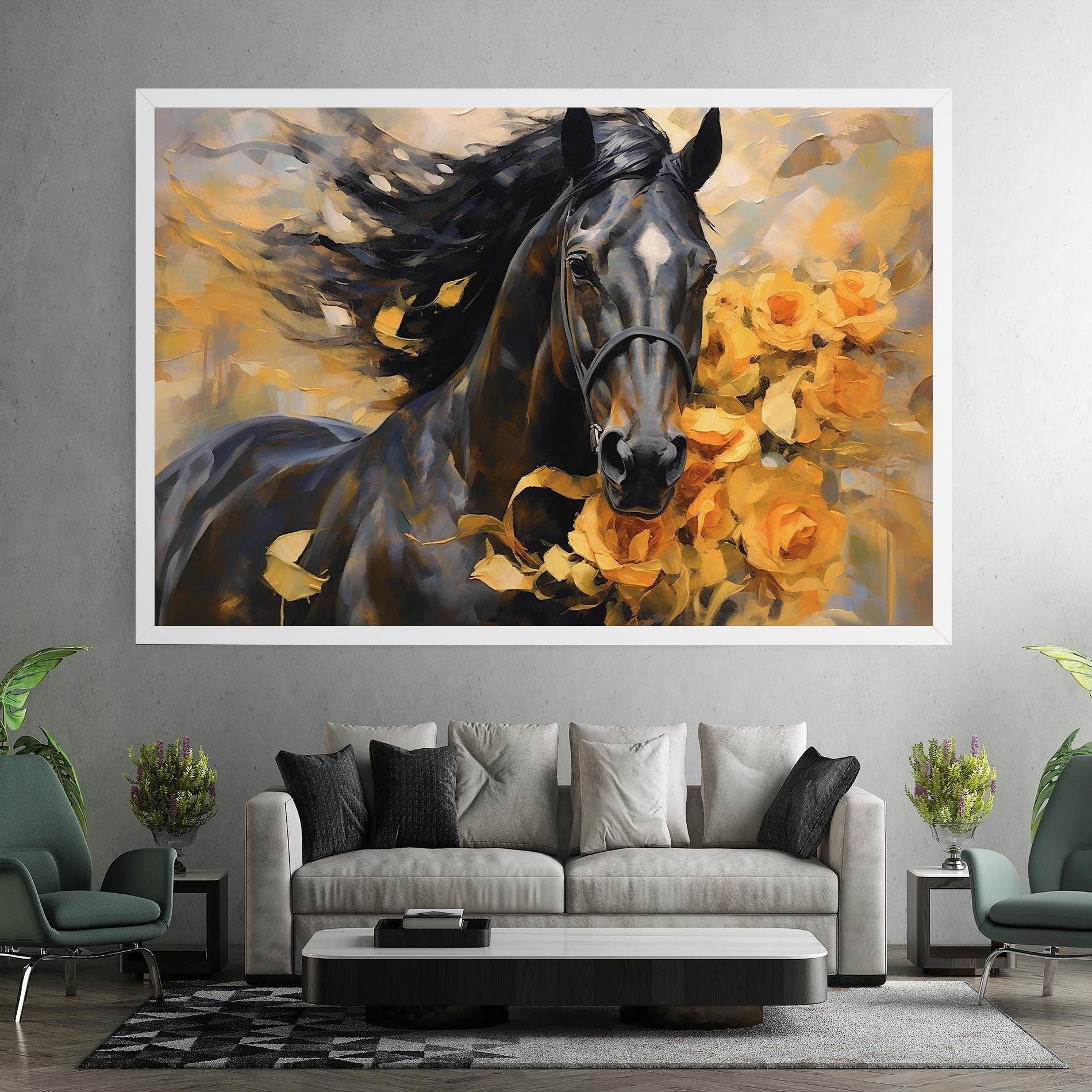 Leinwandbild Yellow Roses Horse mockup 7